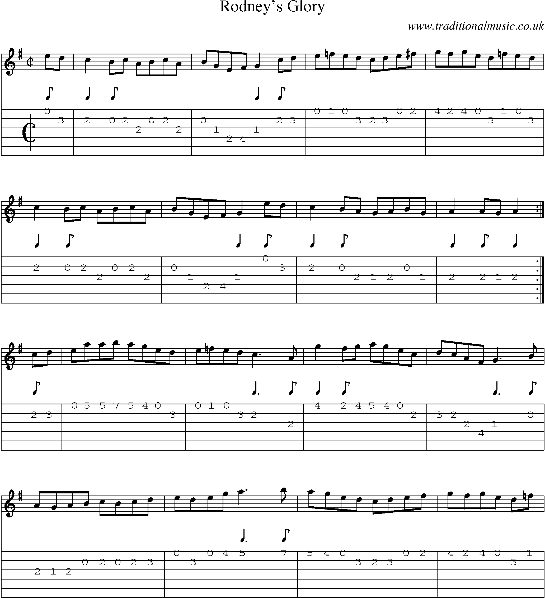 Music Score and Guitar Tabs for Rodneys Glory