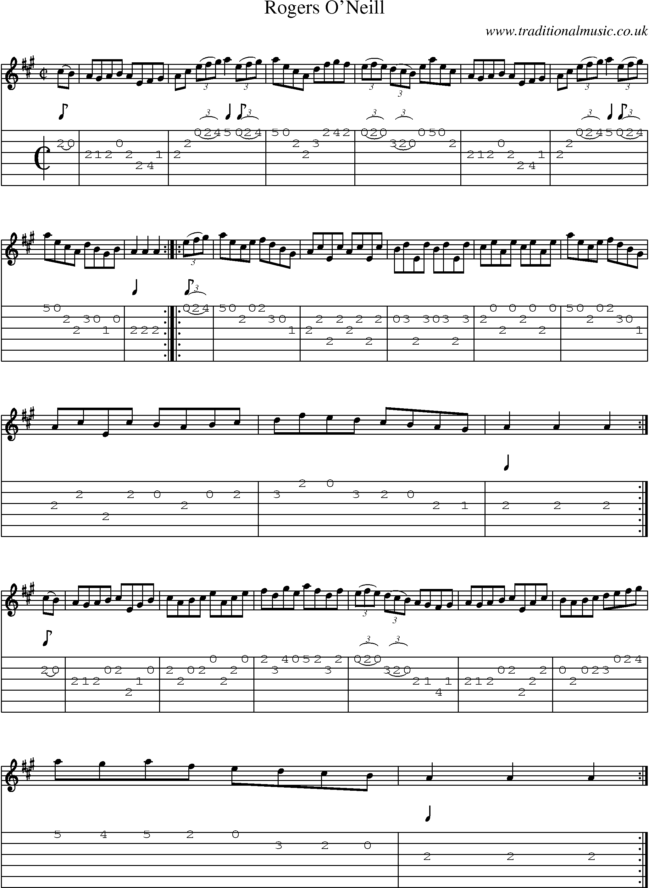 Music Score and Guitar Tabs for Rogers O Neill