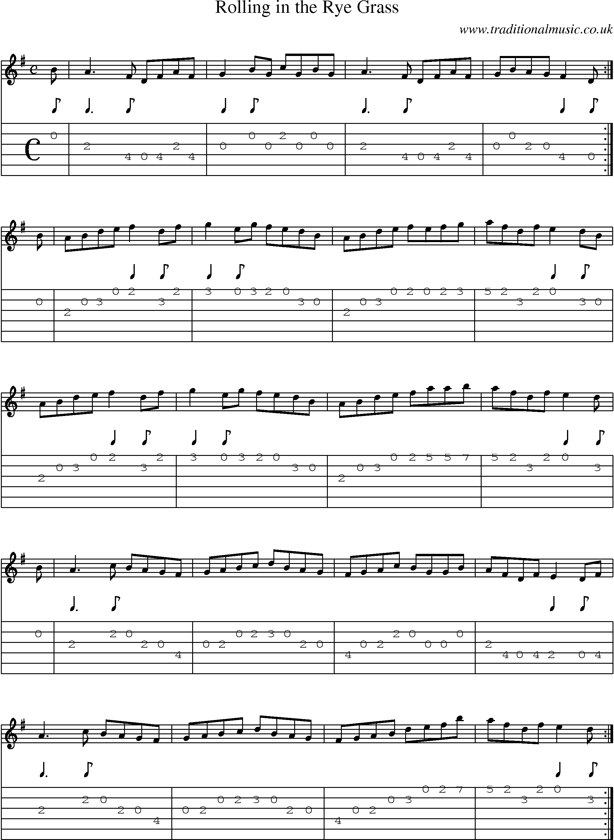 Music Score and Guitar Tabs for Rolling In Rye Grass