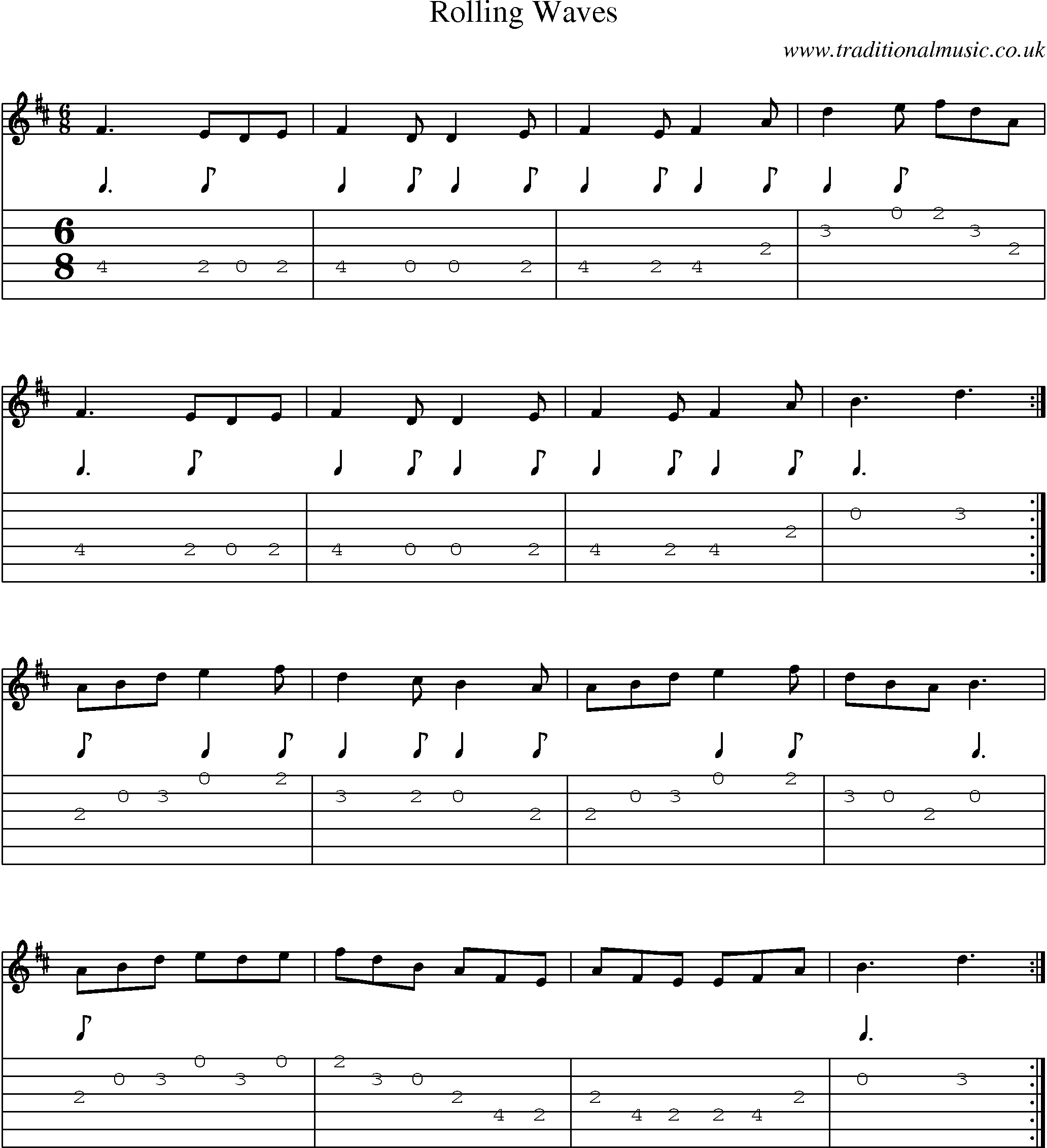 Music Score and Guitar Tabs for Rolling Waves
