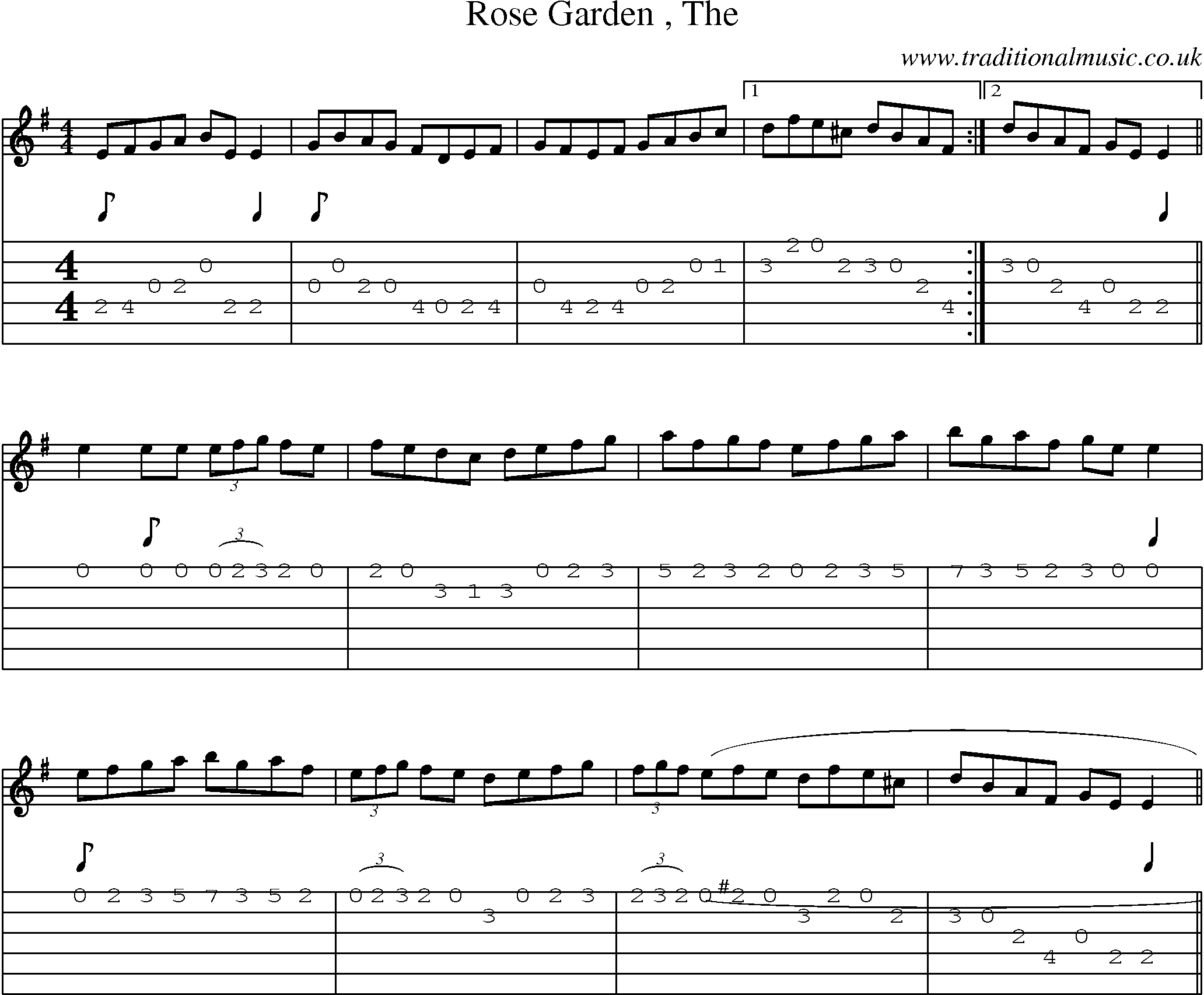Music Score and Guitar Tabs for Rose Garden