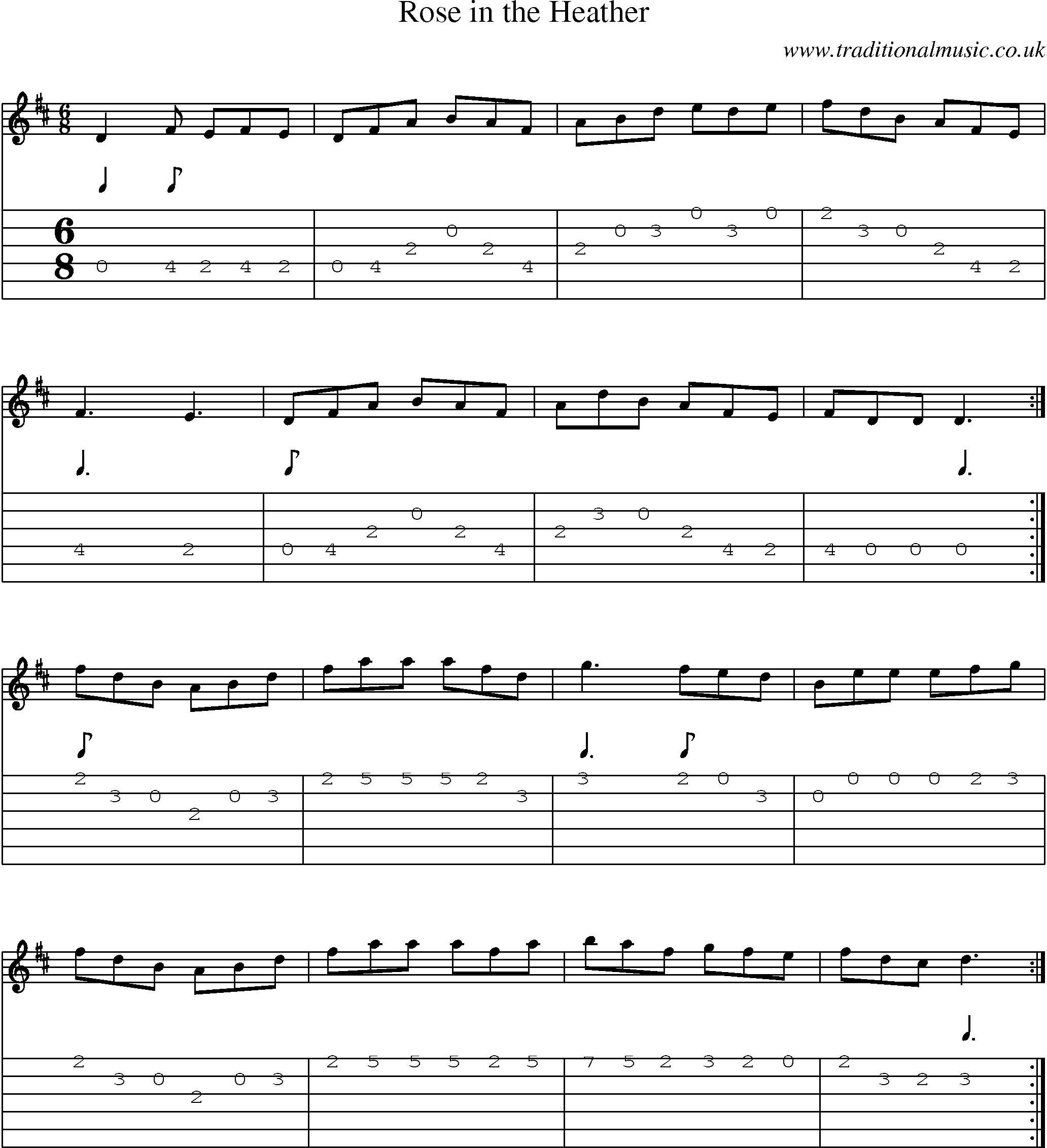 Music Score and Guitar Tabs for Rose In Heather