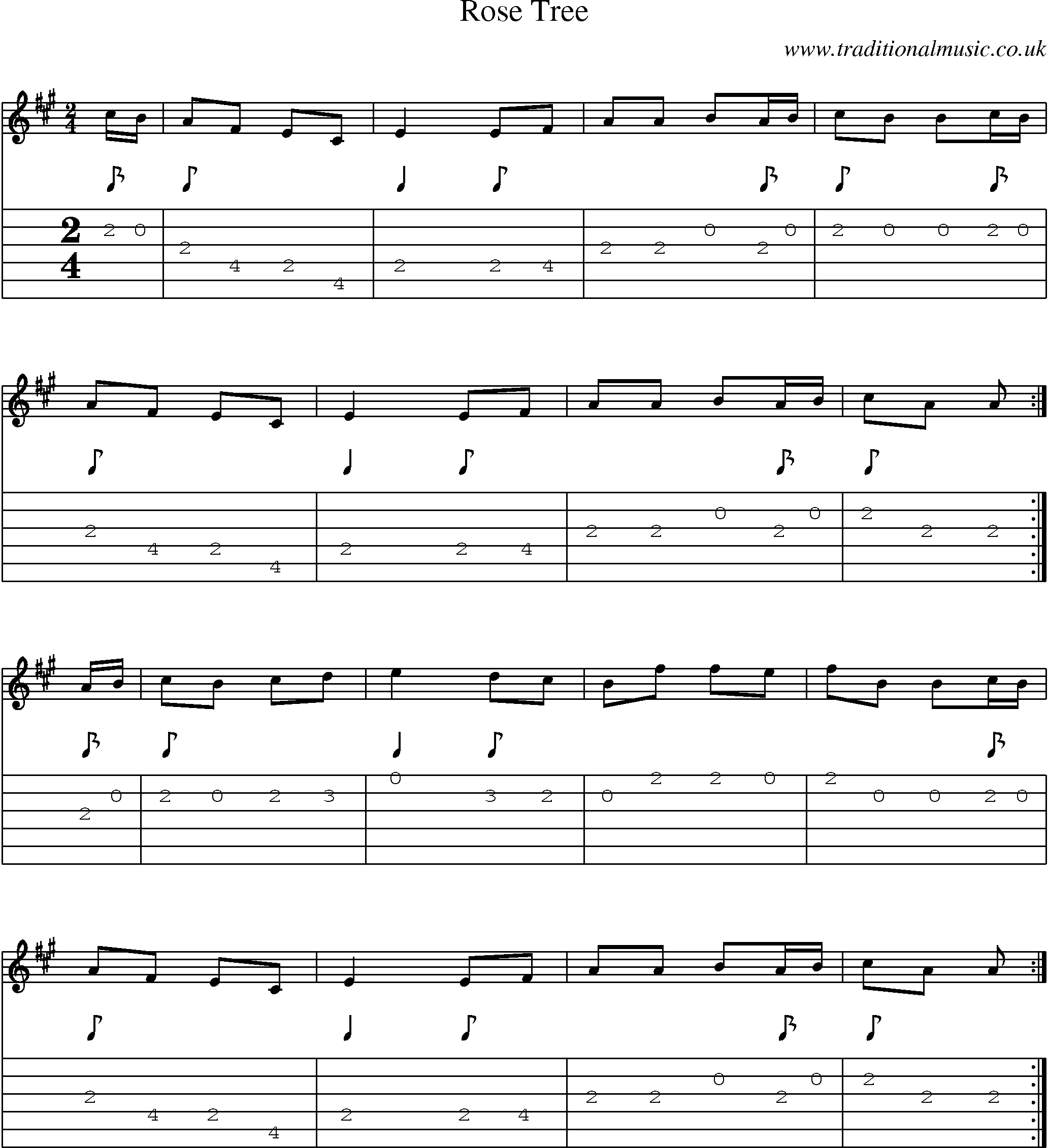 Music Score and Guitar Tabs for Rose Tree