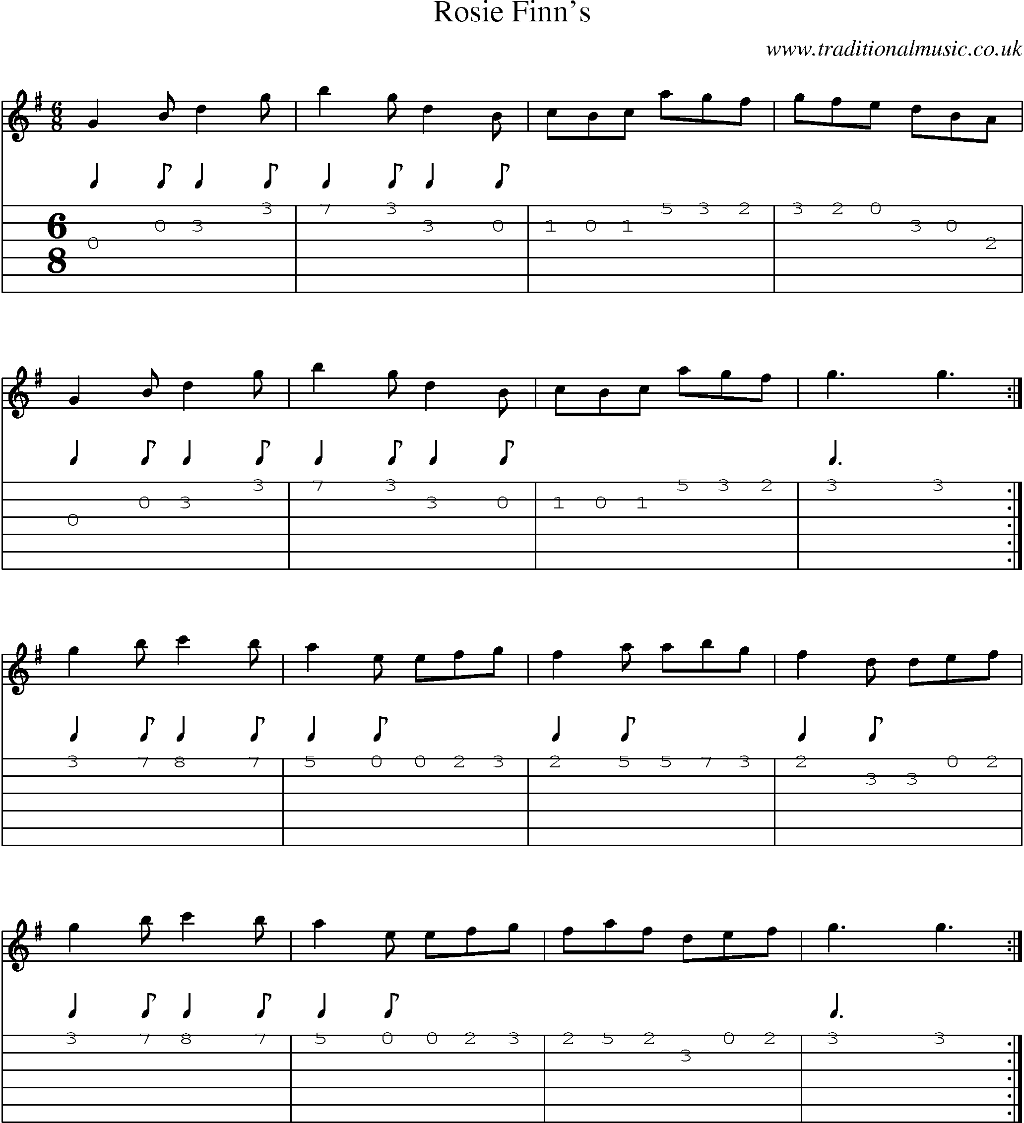 Music Score and Guitar Tabs for Rosie Finns