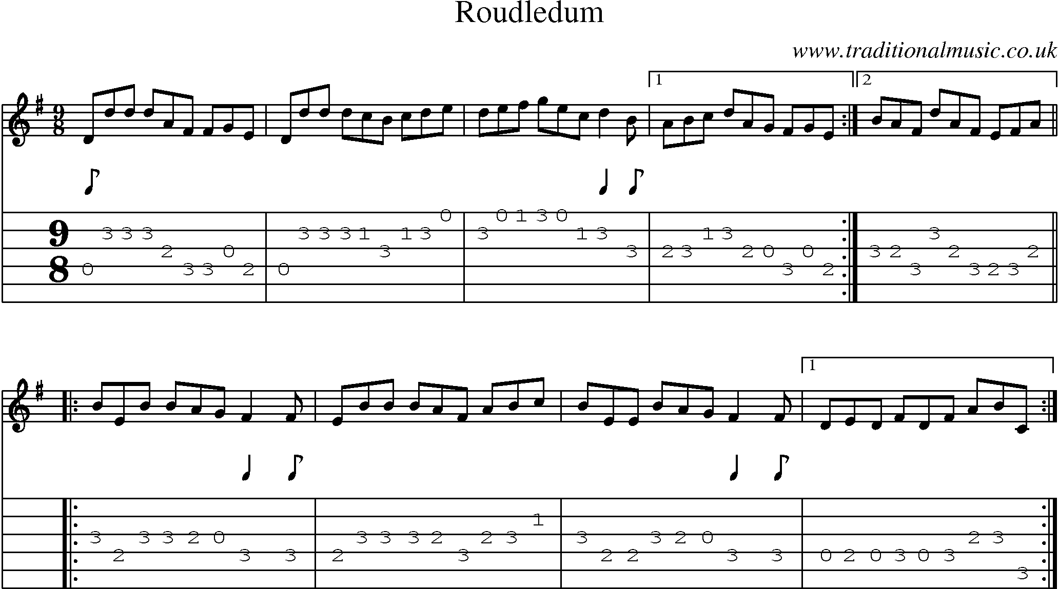 Music Score and Guitar Tabs for Roudledum