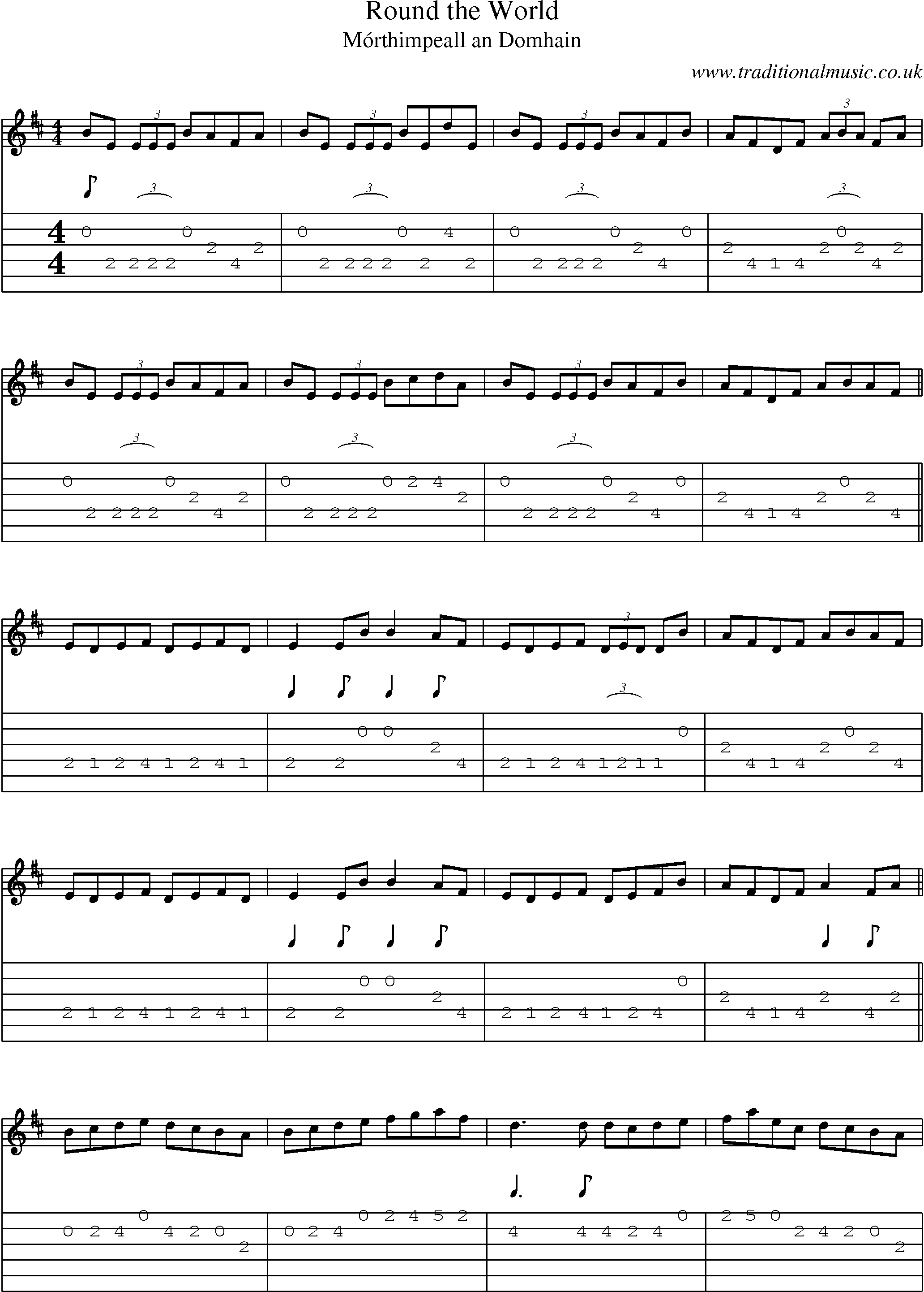 Music Score and Guitar Tabs for Round World
