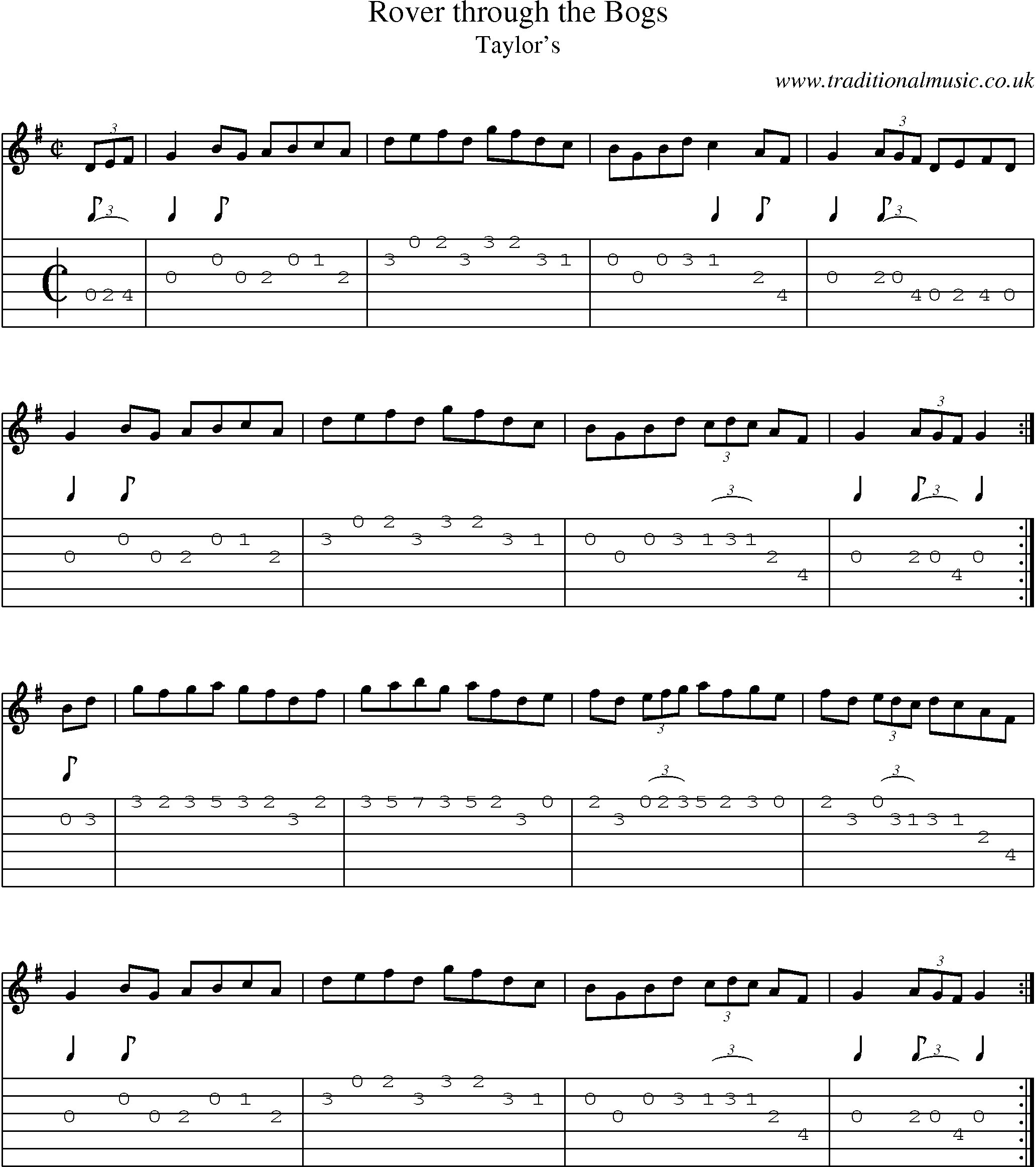 Music Score and Guitar Tabs for Rover Through Bogs