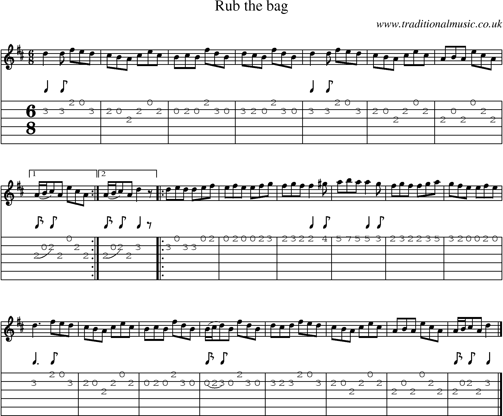 Music Score and Guitar Tabs for Rub The Bag