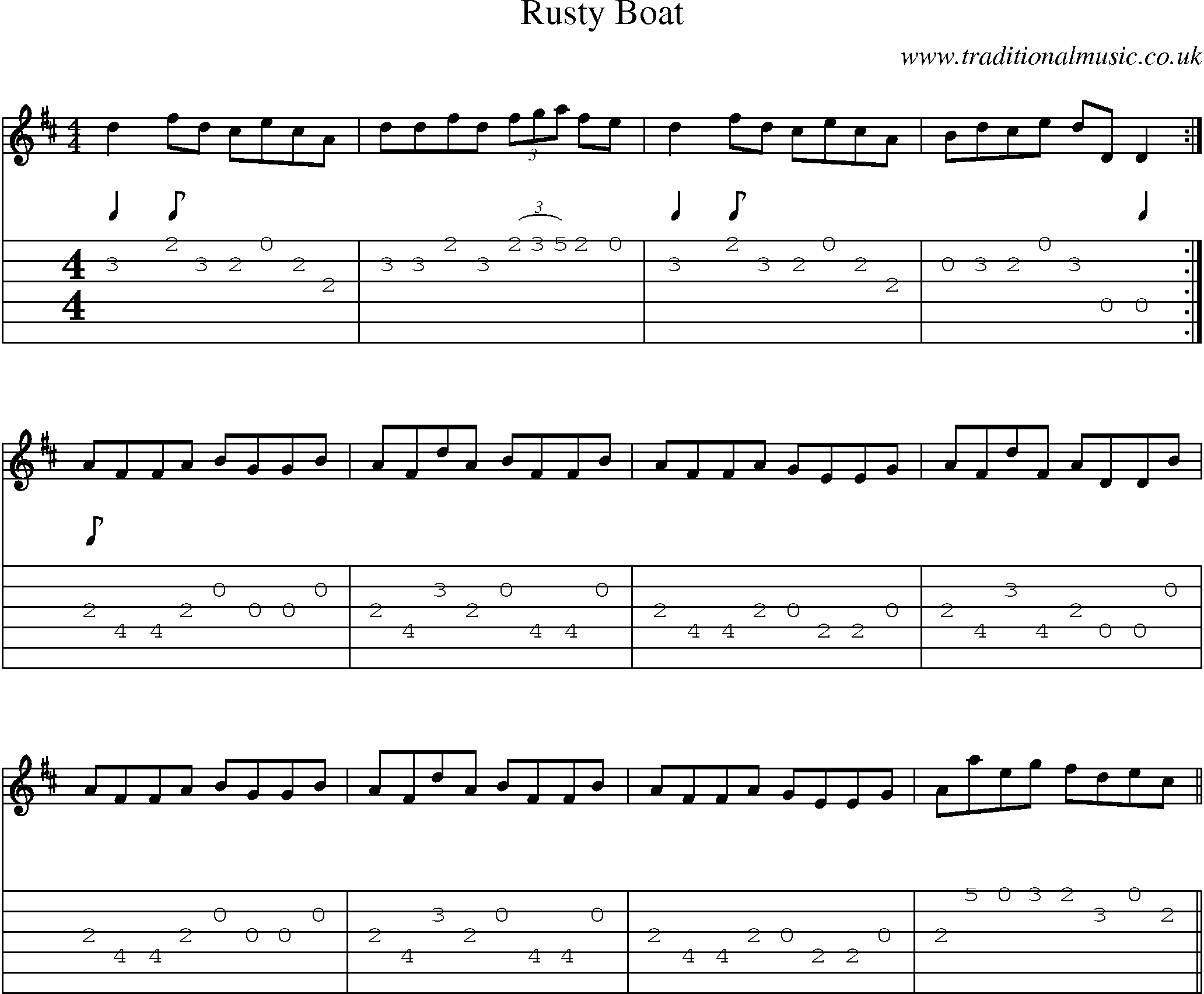 Music Score and Guitar Tabs for Rusty Boat