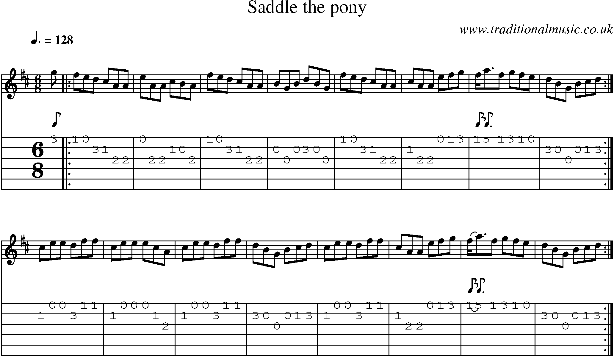 Music Score and Guitar Tabs for Saddle The Pony