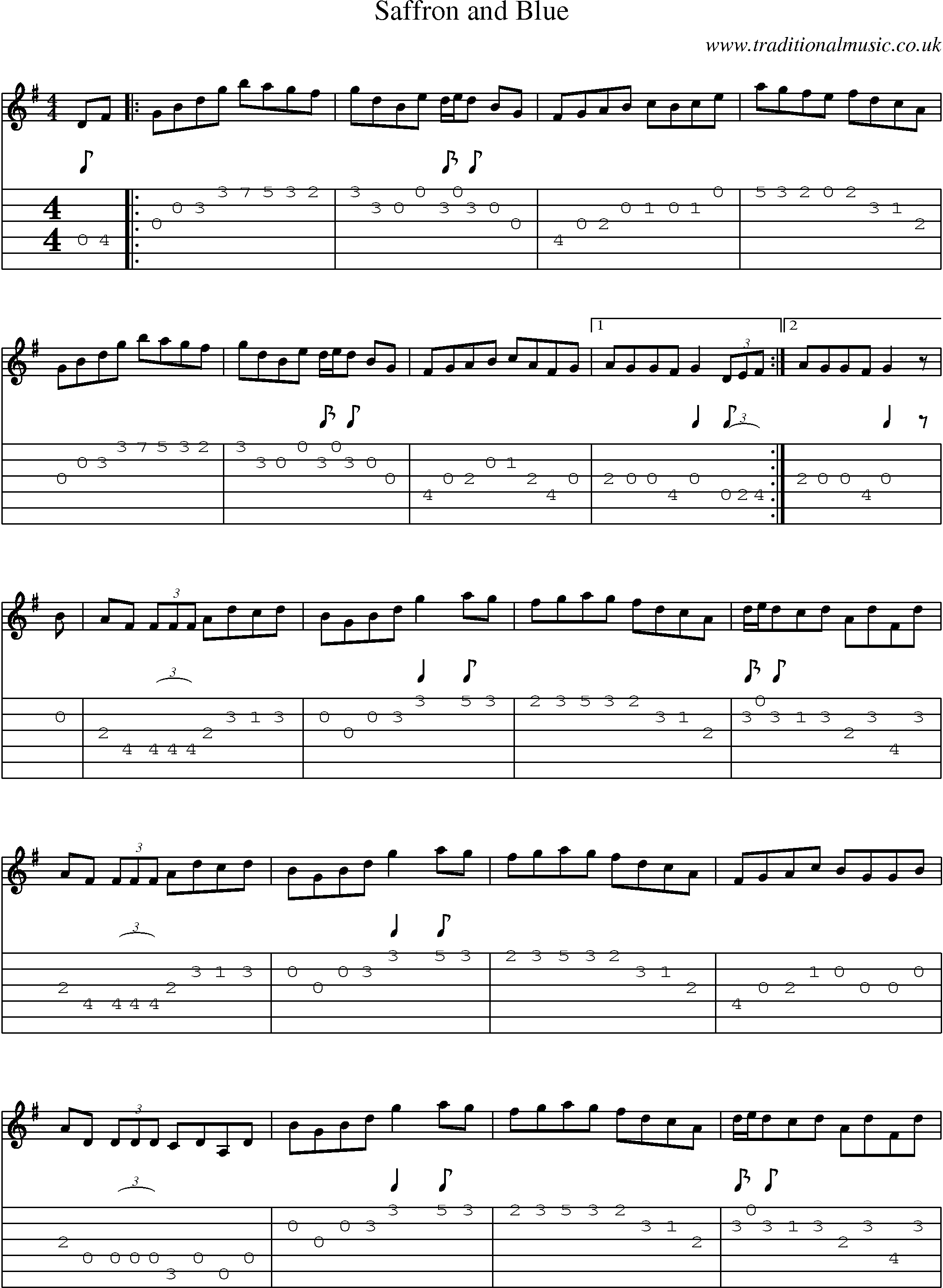 Music Score and Guitar Tabs for Saffron And Blue