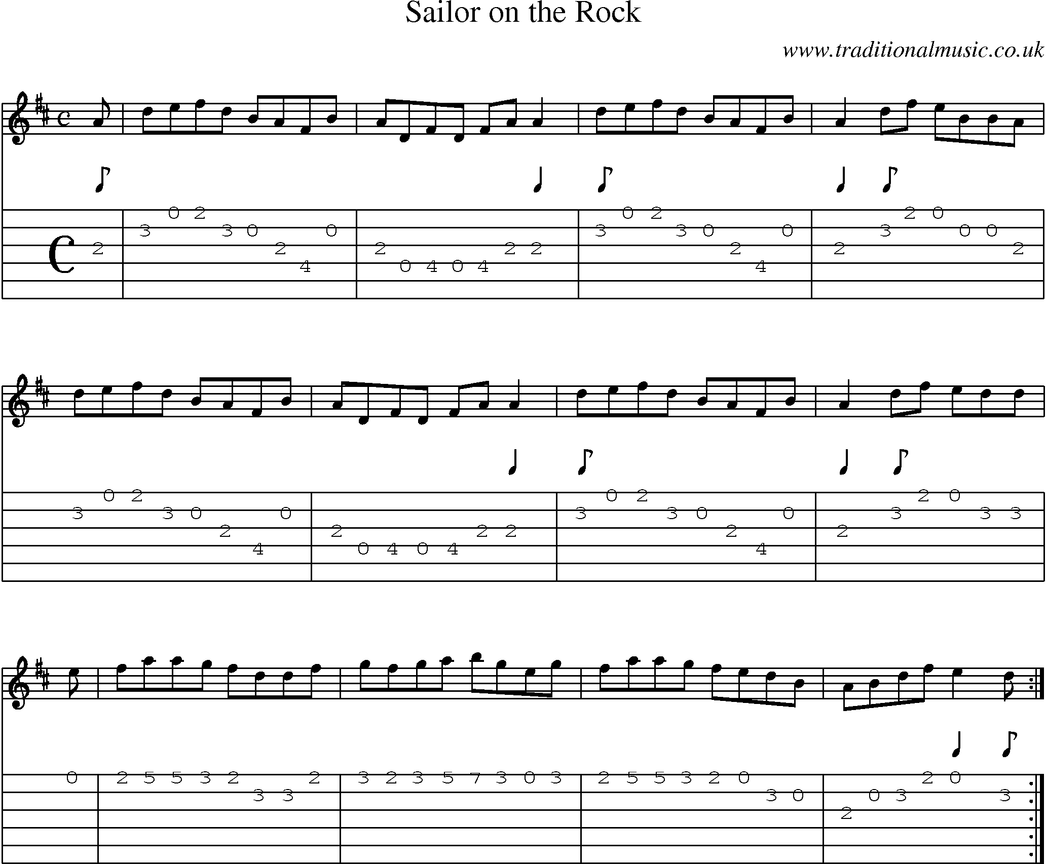 Music Score and Guitar Tabs for Sailor On Rock