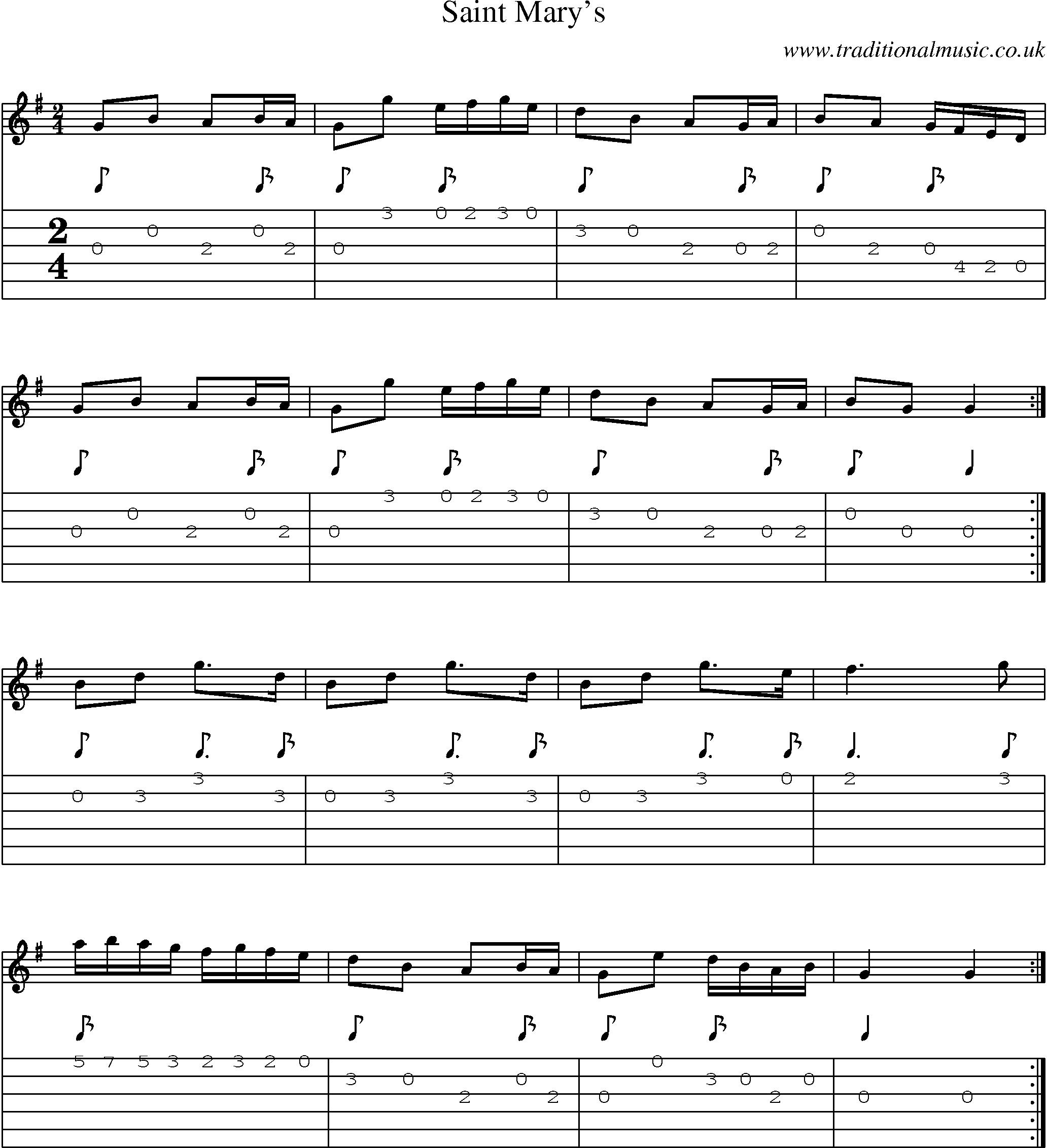 Music Score and Guitar Tabs for Saint Marys