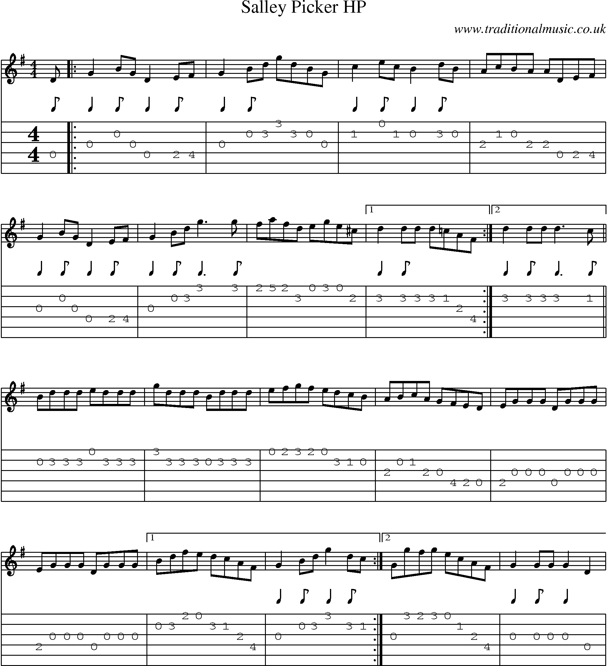 Music Score and Guitar Tabs for Salley Picker