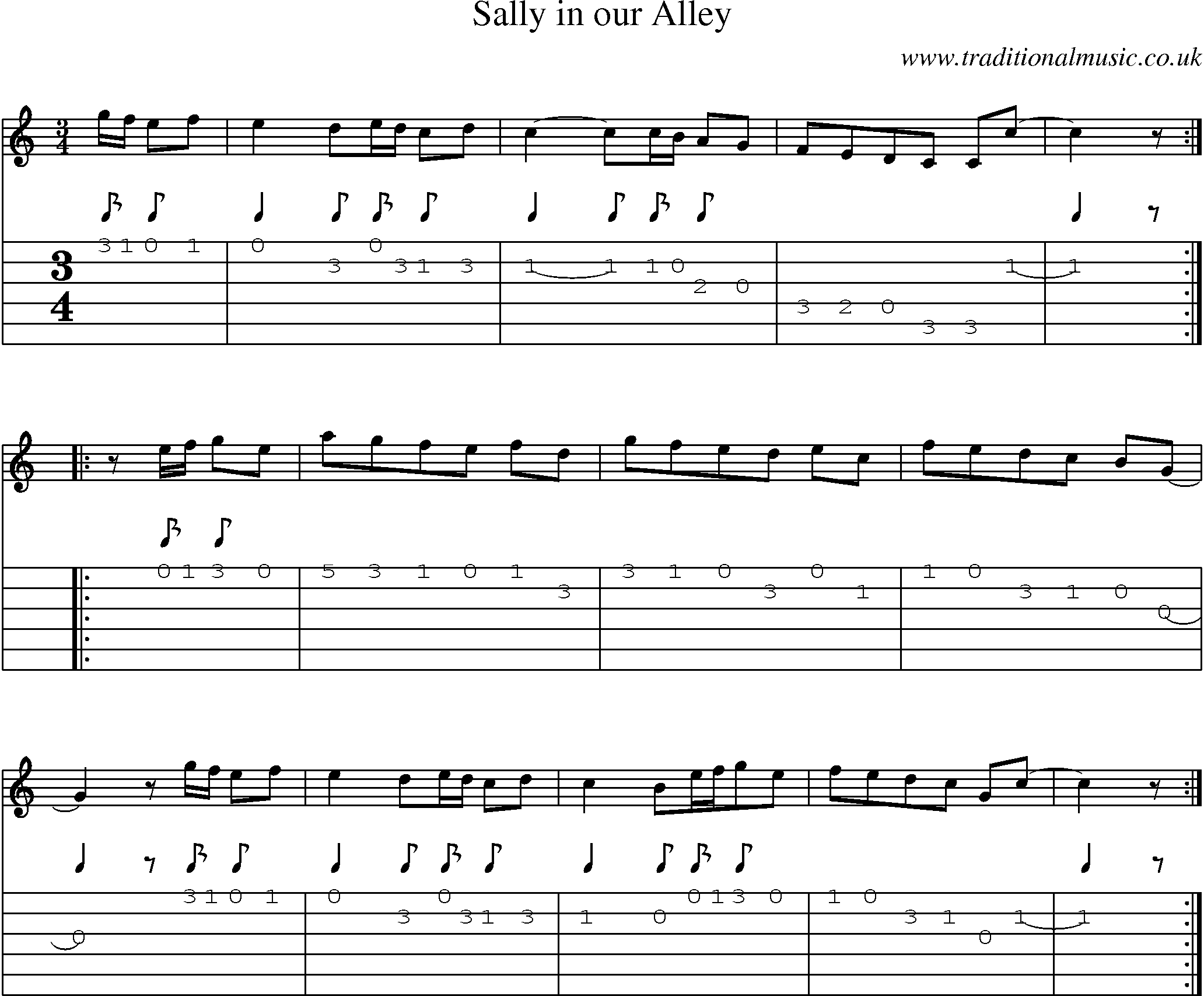 Music Score and Guitar Tabs for Sally In Our Alley