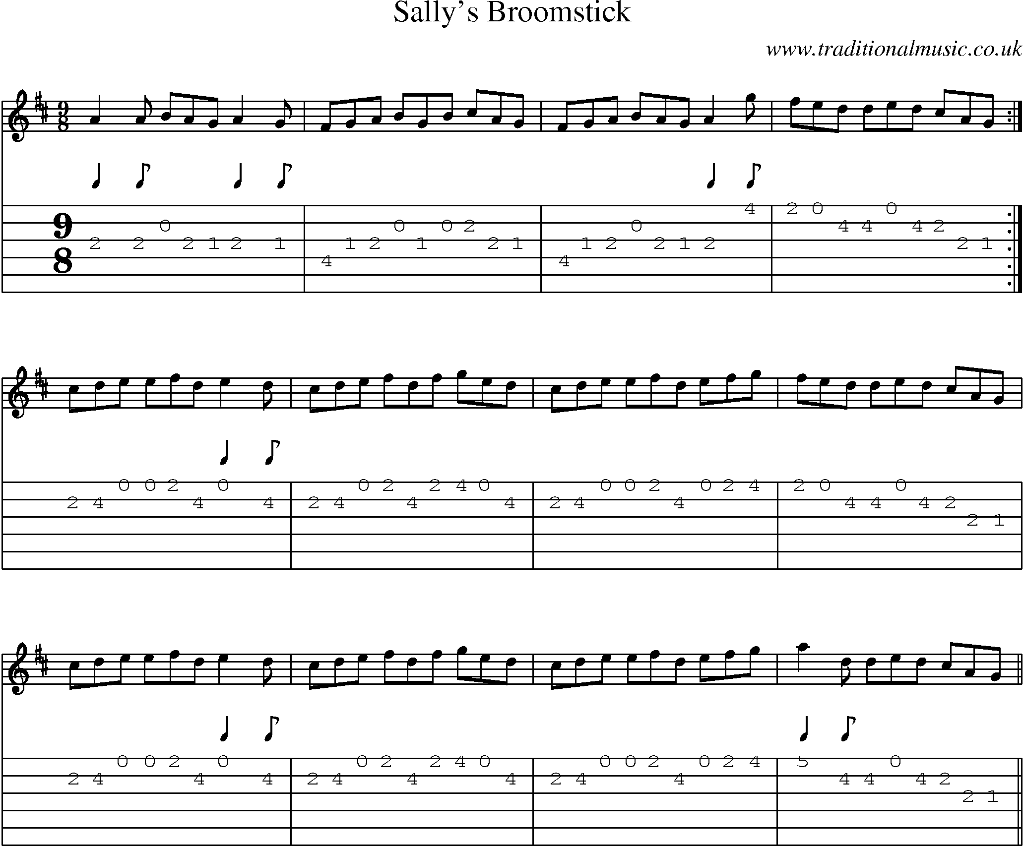 Music Score and Guitar Tabs for Sallys Broomstick