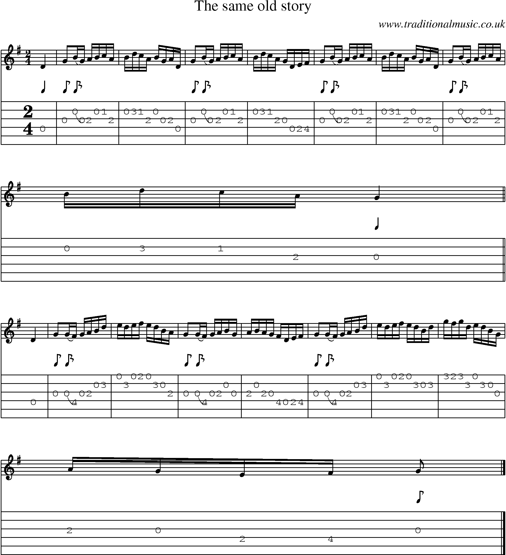 Music Score and Guitar Tabs for Same Old Story