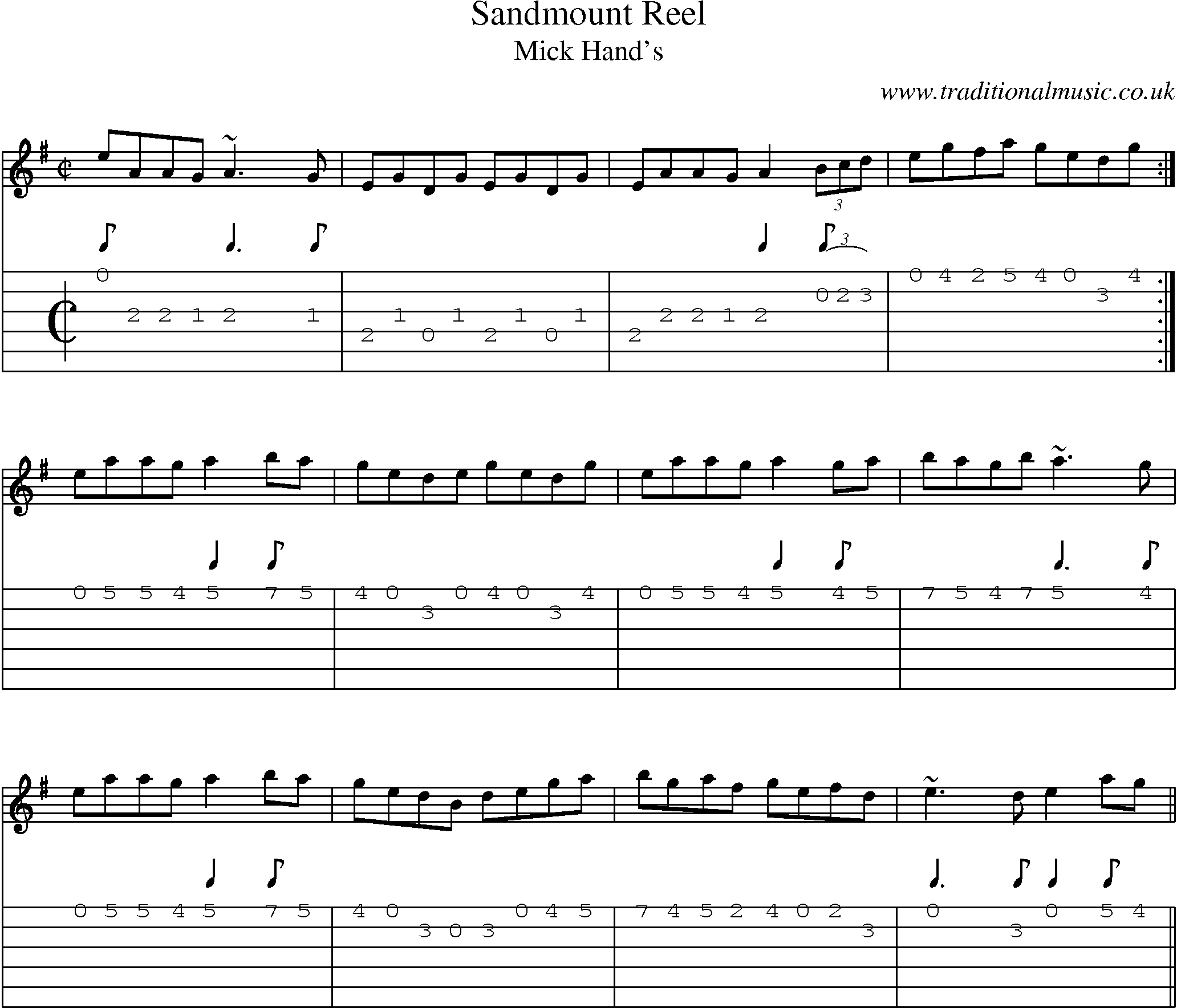 Music Score and Guitar Tabs for Sandmount Reel