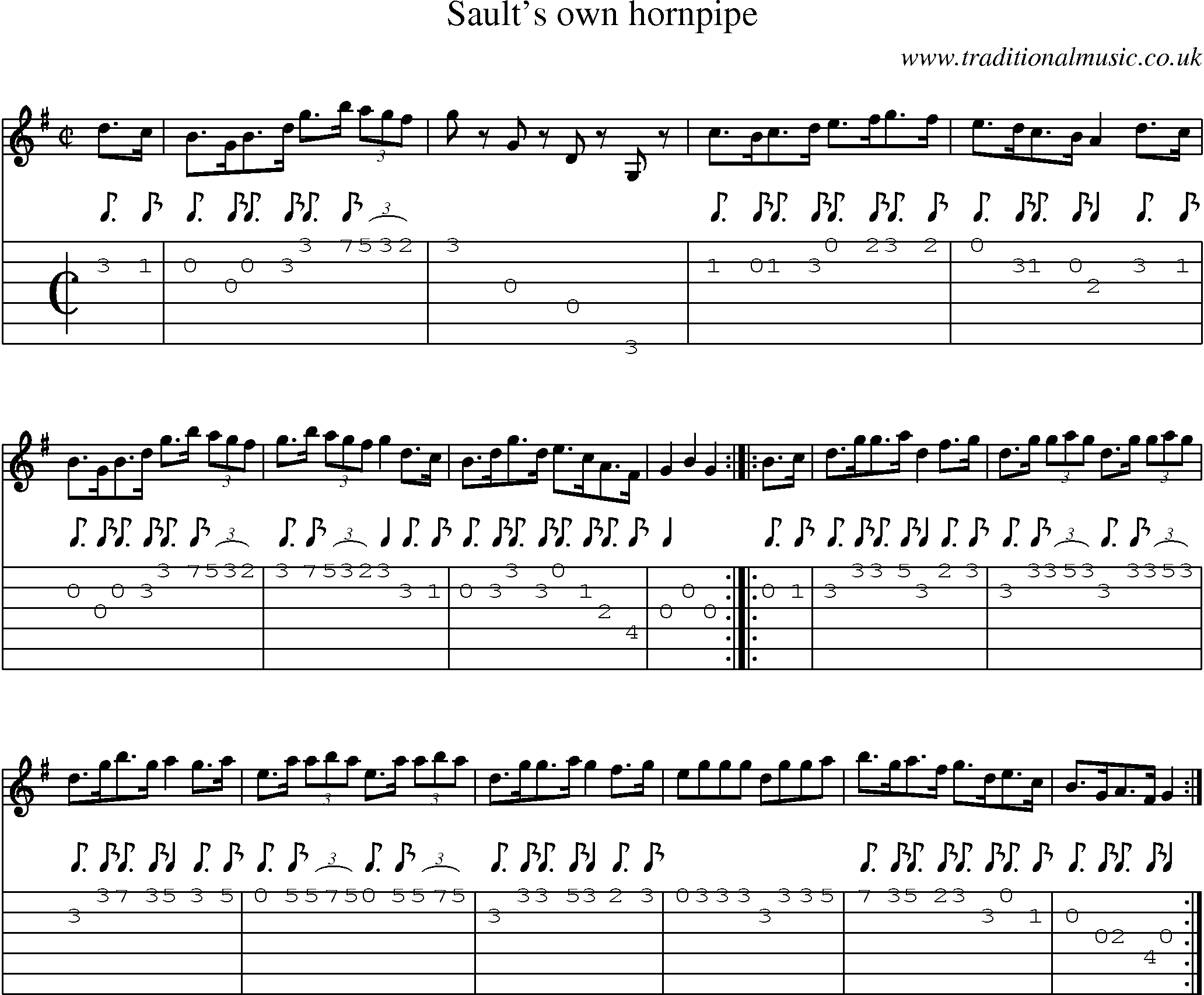 Music Score and Guitar Tabs for Saults Own Hornpipe