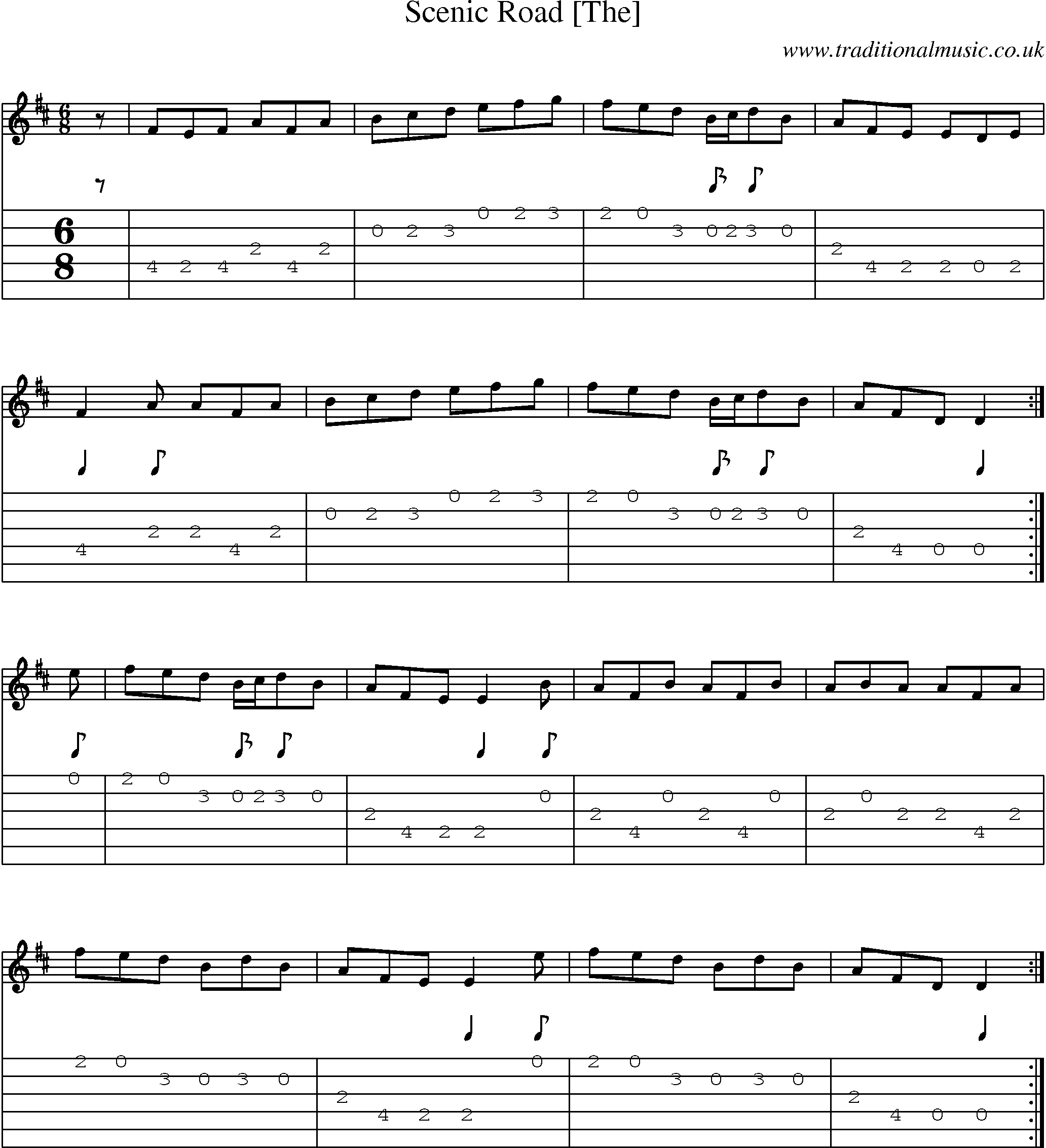 Music Score and Guitar Tabs for Scenic Road