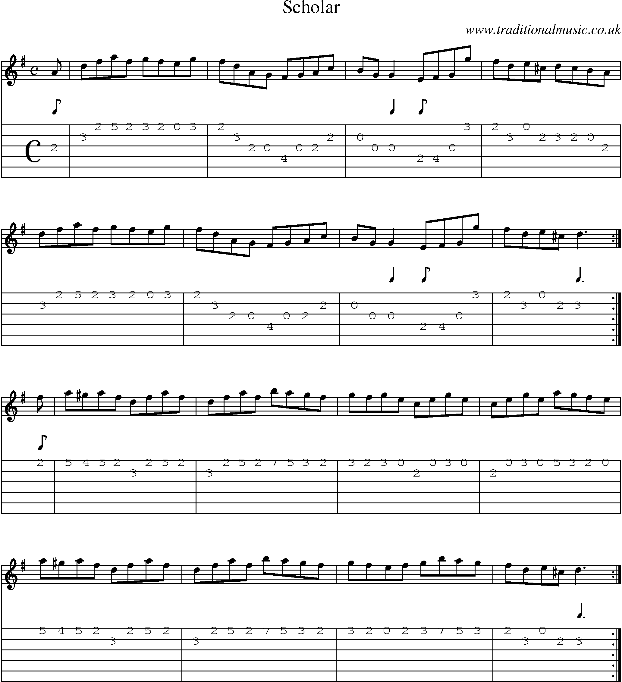 Music Score and Guitar Tabs for Scholar