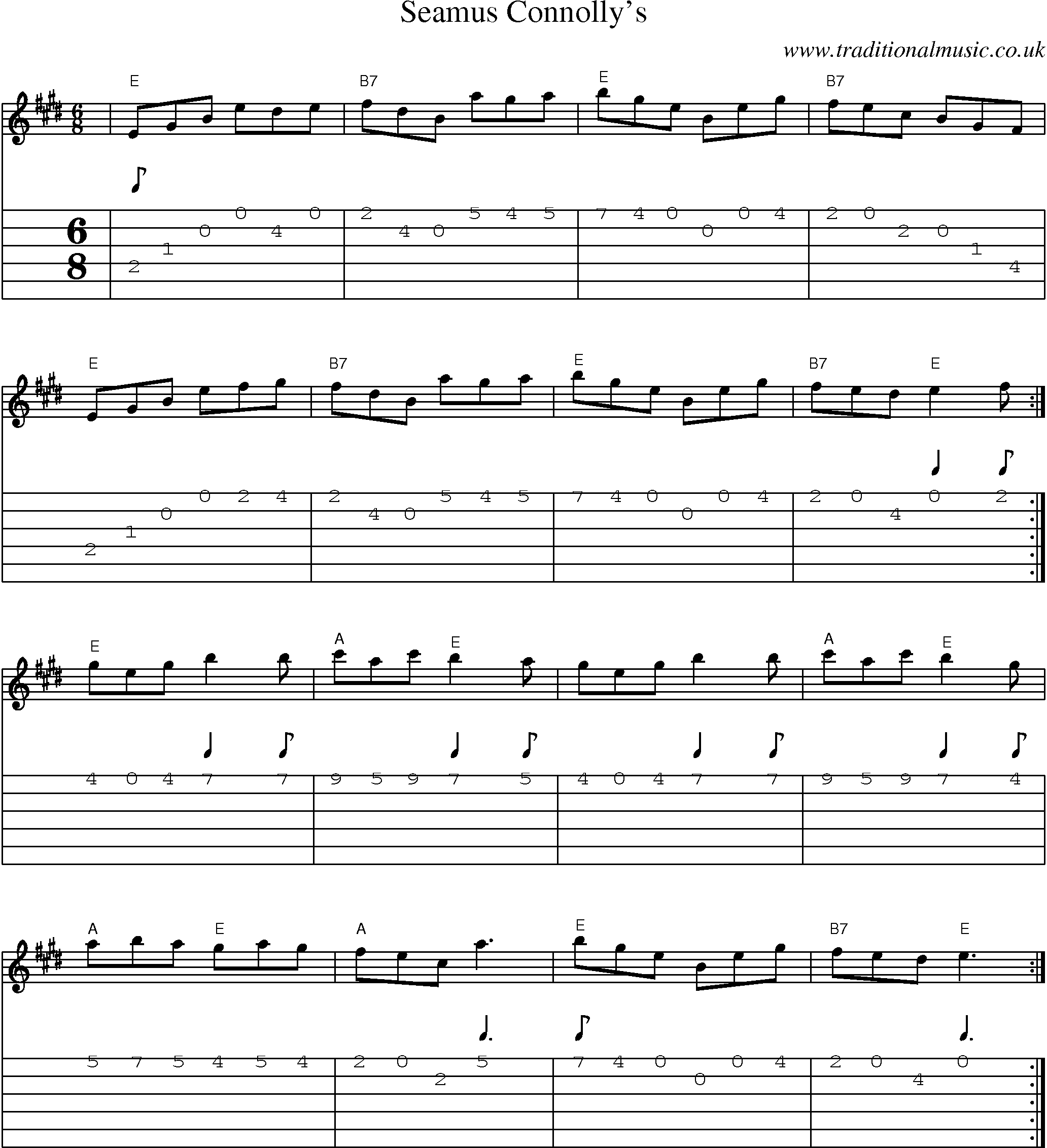 Music Score and Guitar Tabs for Seamus Connollys