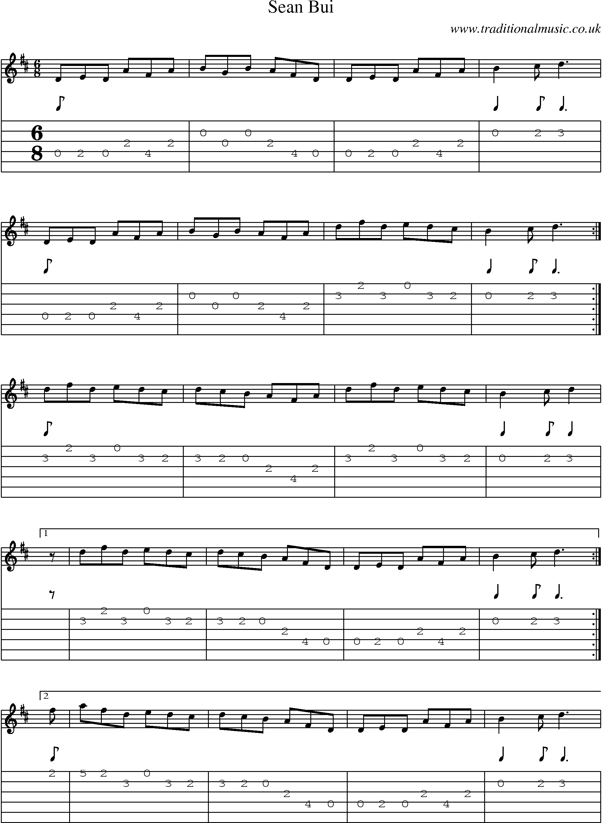 Music Score and Guitar Tabs for Sean Bui