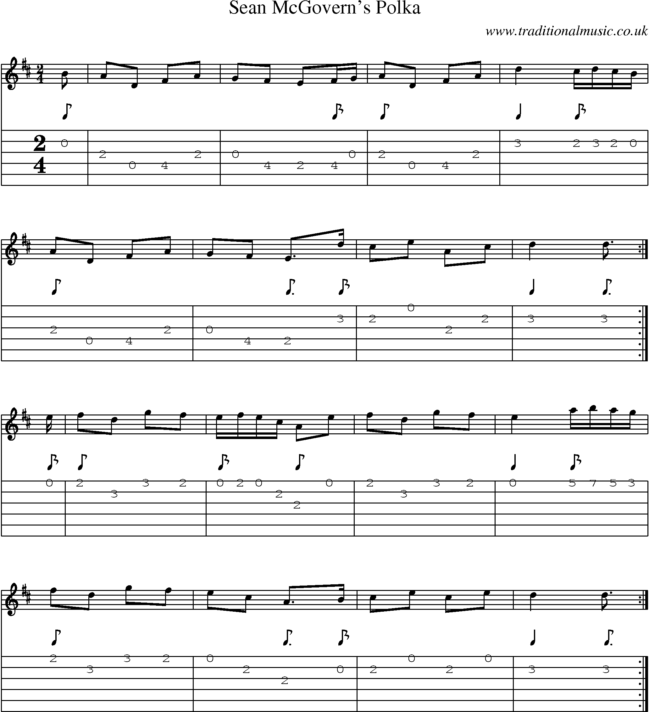 Music Score and Guitar Tabs for Sean Mcgoverns Polka