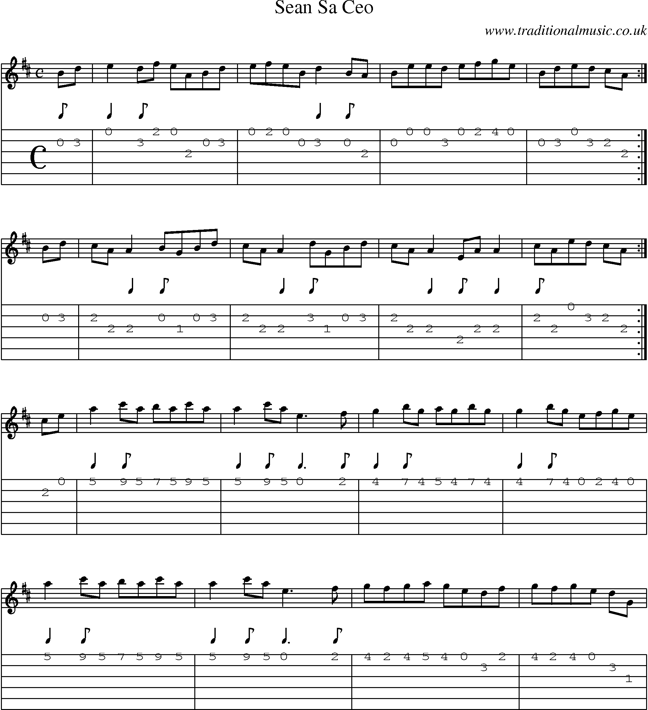 Music Score and Guitar Tabs for Sean Sa Ceo