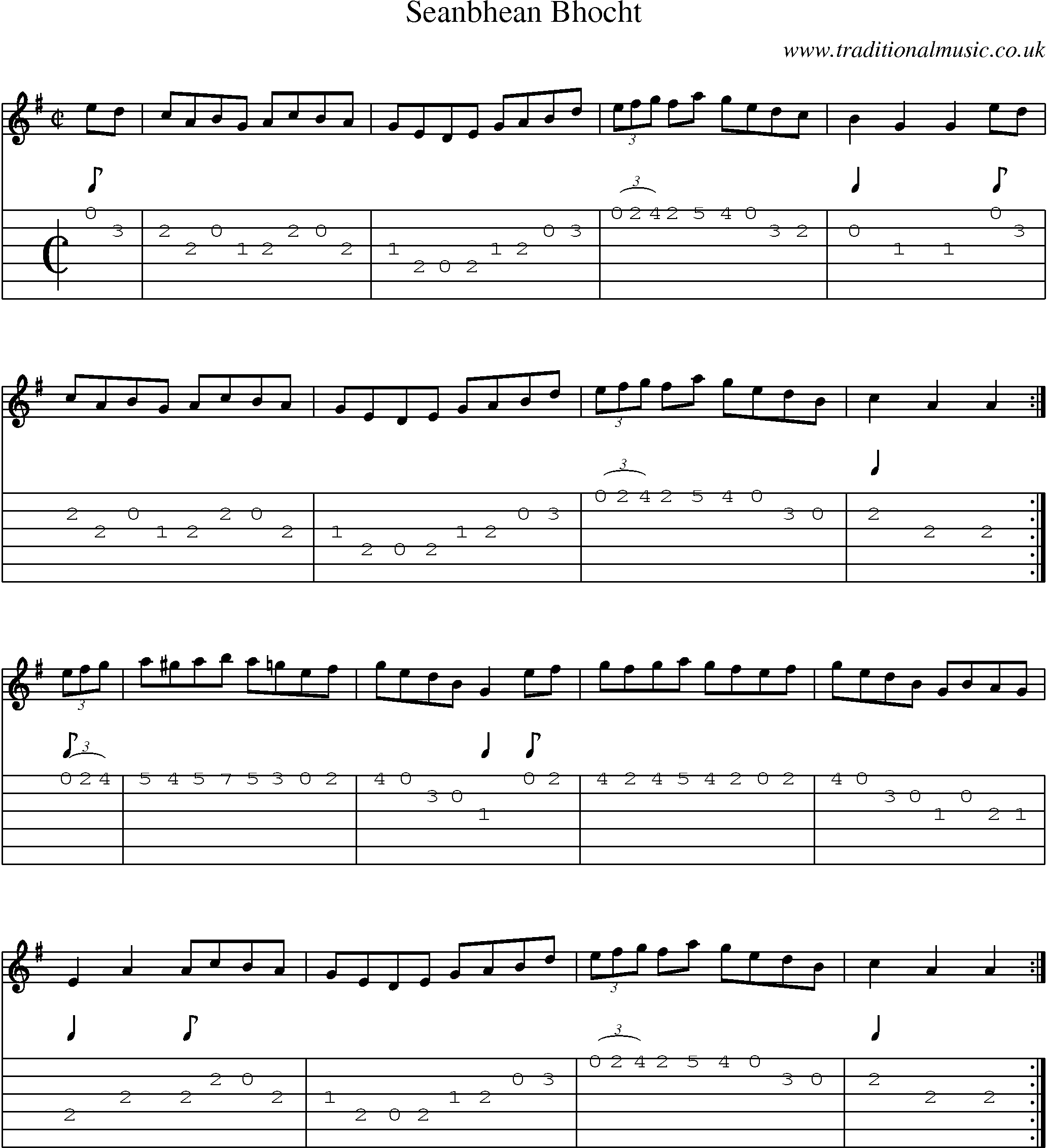 Music Score and Guitar Tabs for Seanbhean Bhocht