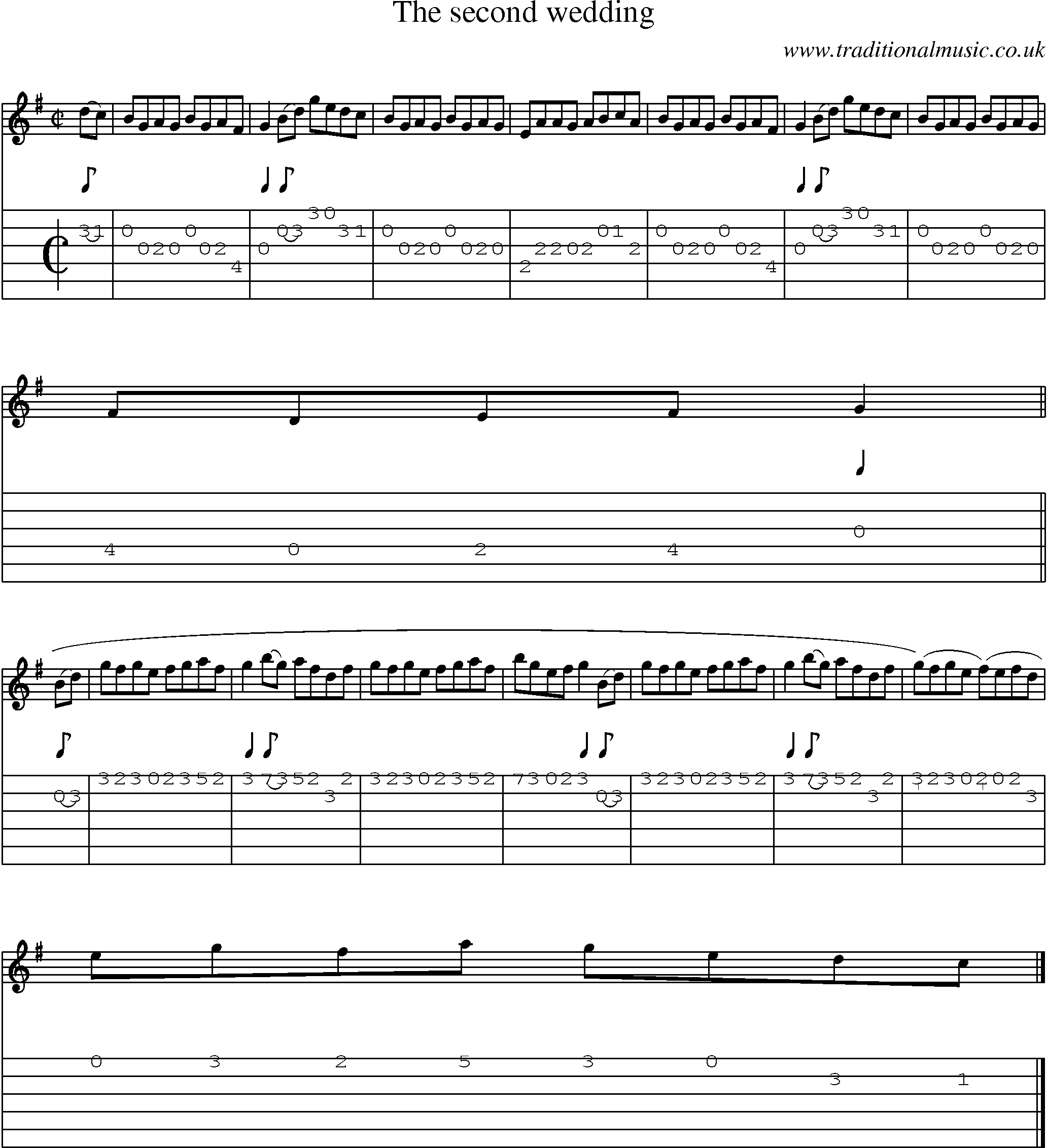 Music Score and Guitar Tabs for Second Wedding