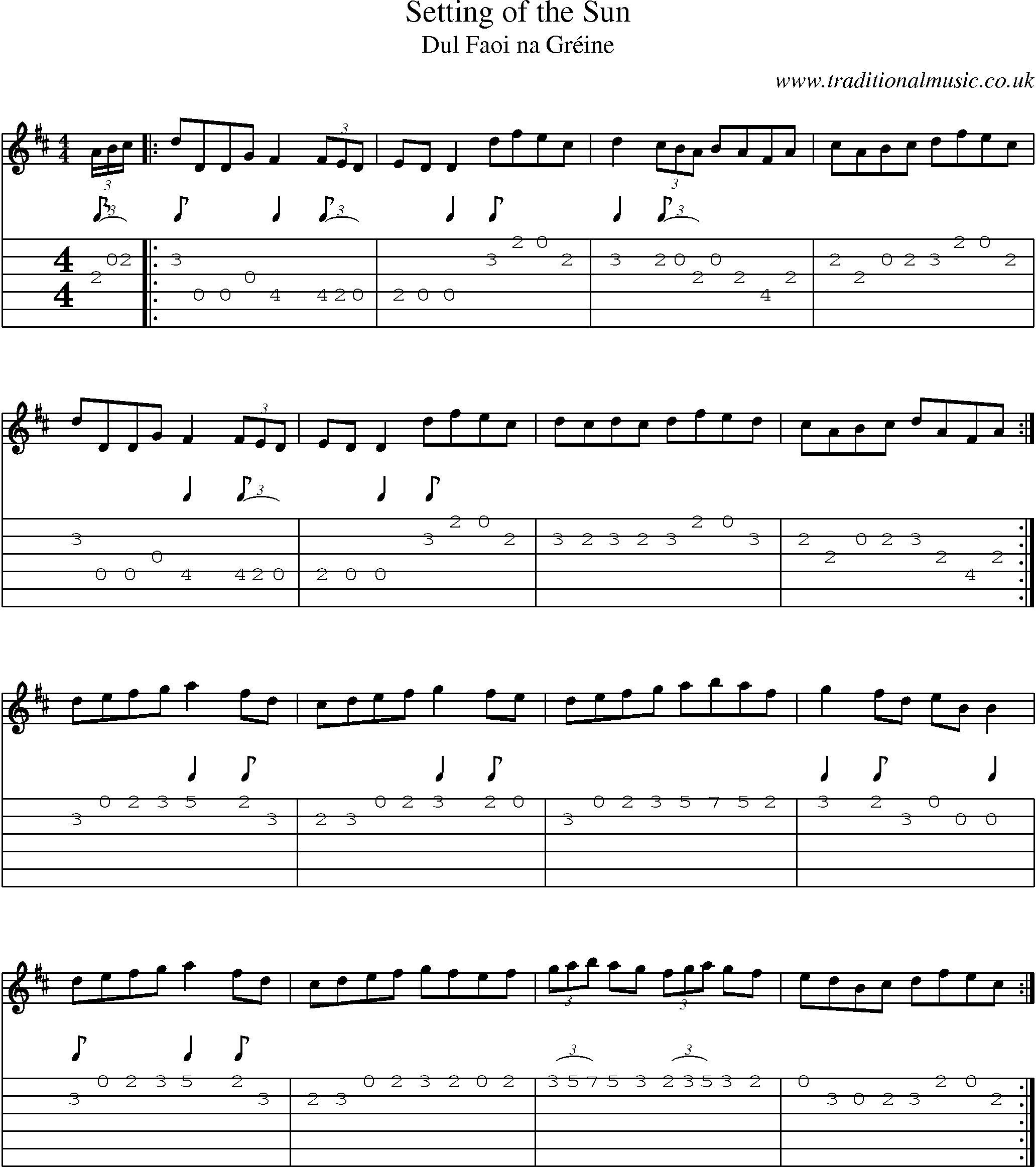 Music Score and Guitar Tabs for Setting Of Sun