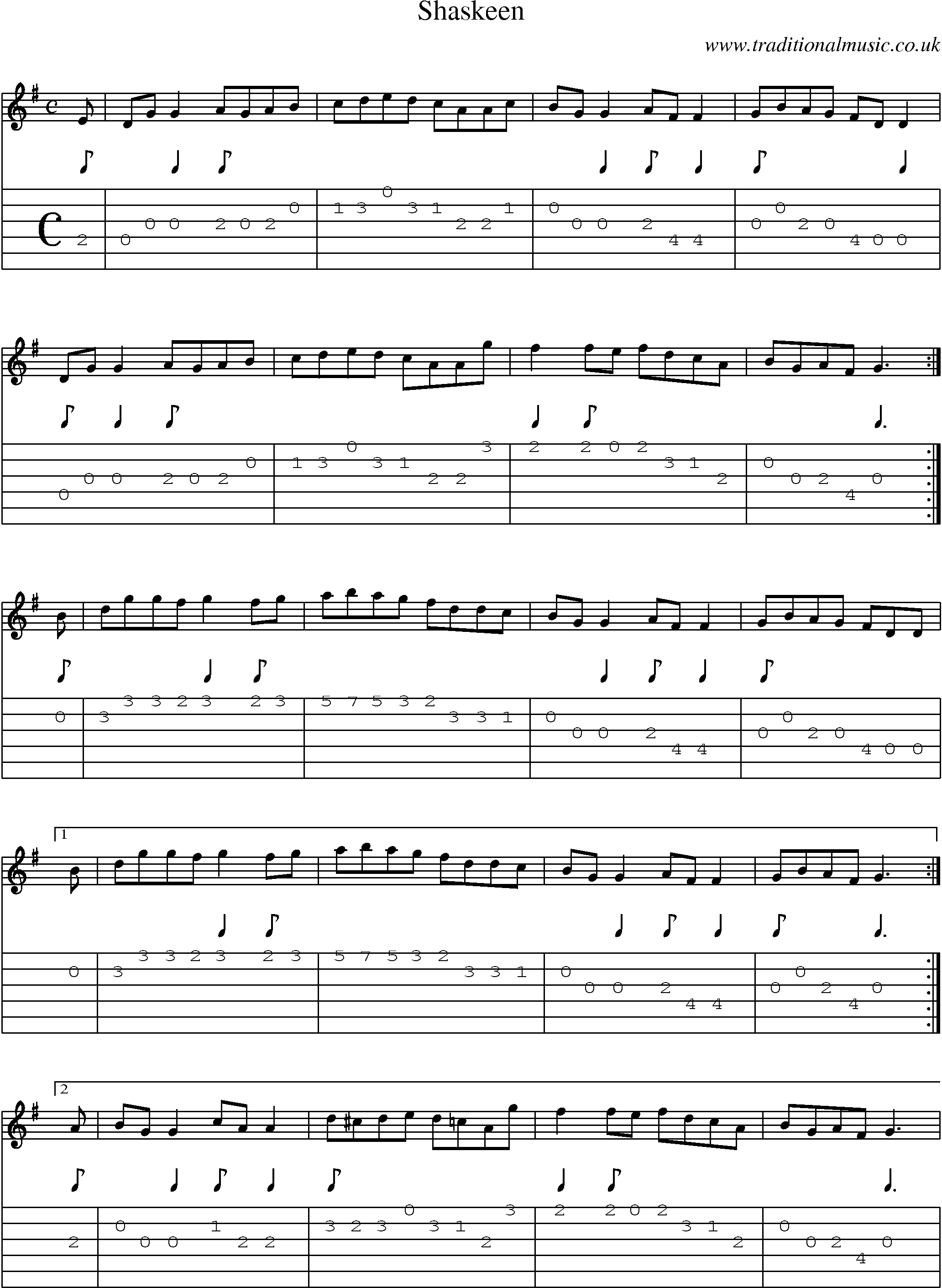 Music Score and Guitar Tabs for Shaskeen