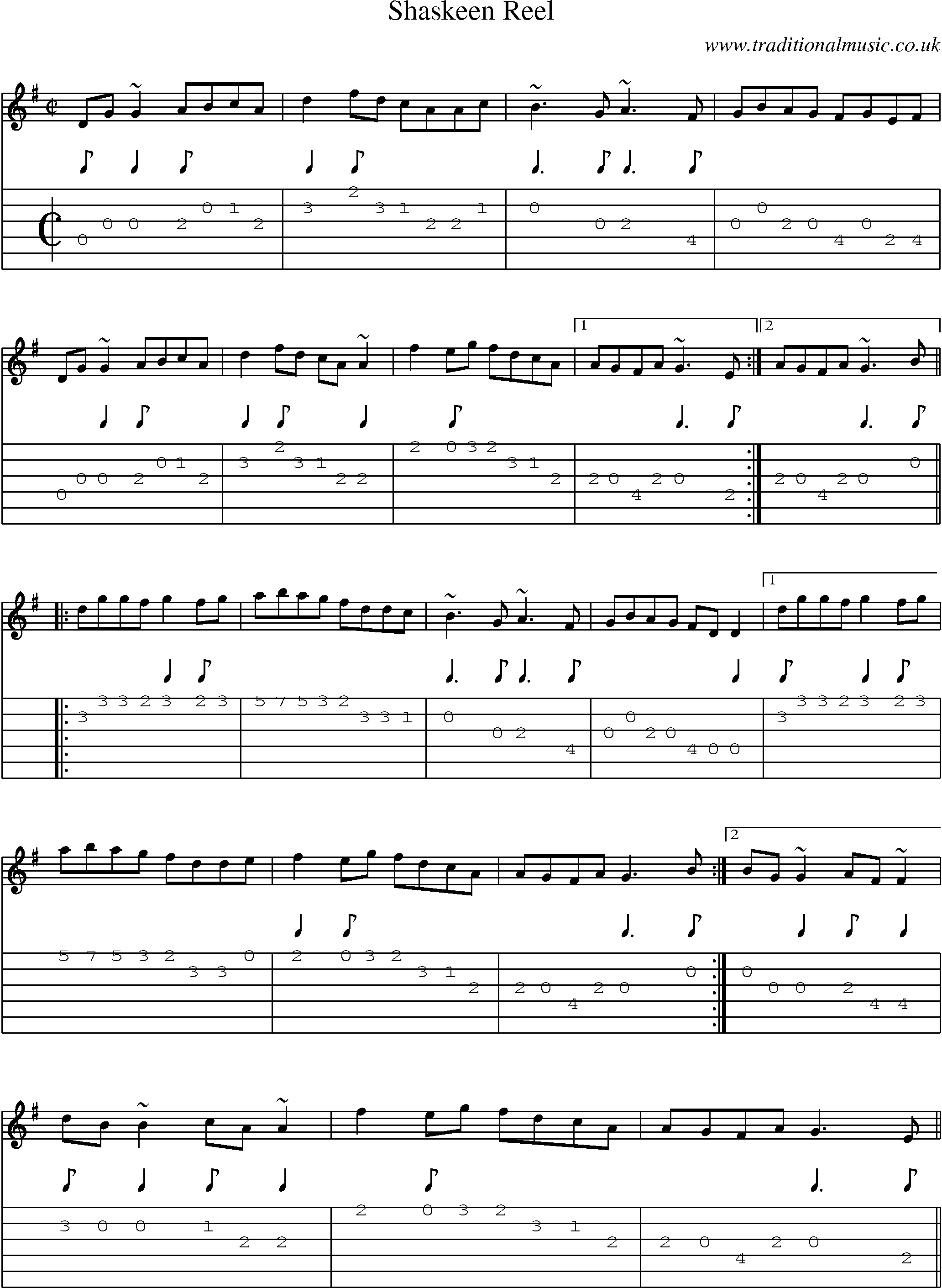 Music Score and Guitar Tabs for Shaskeen Reel