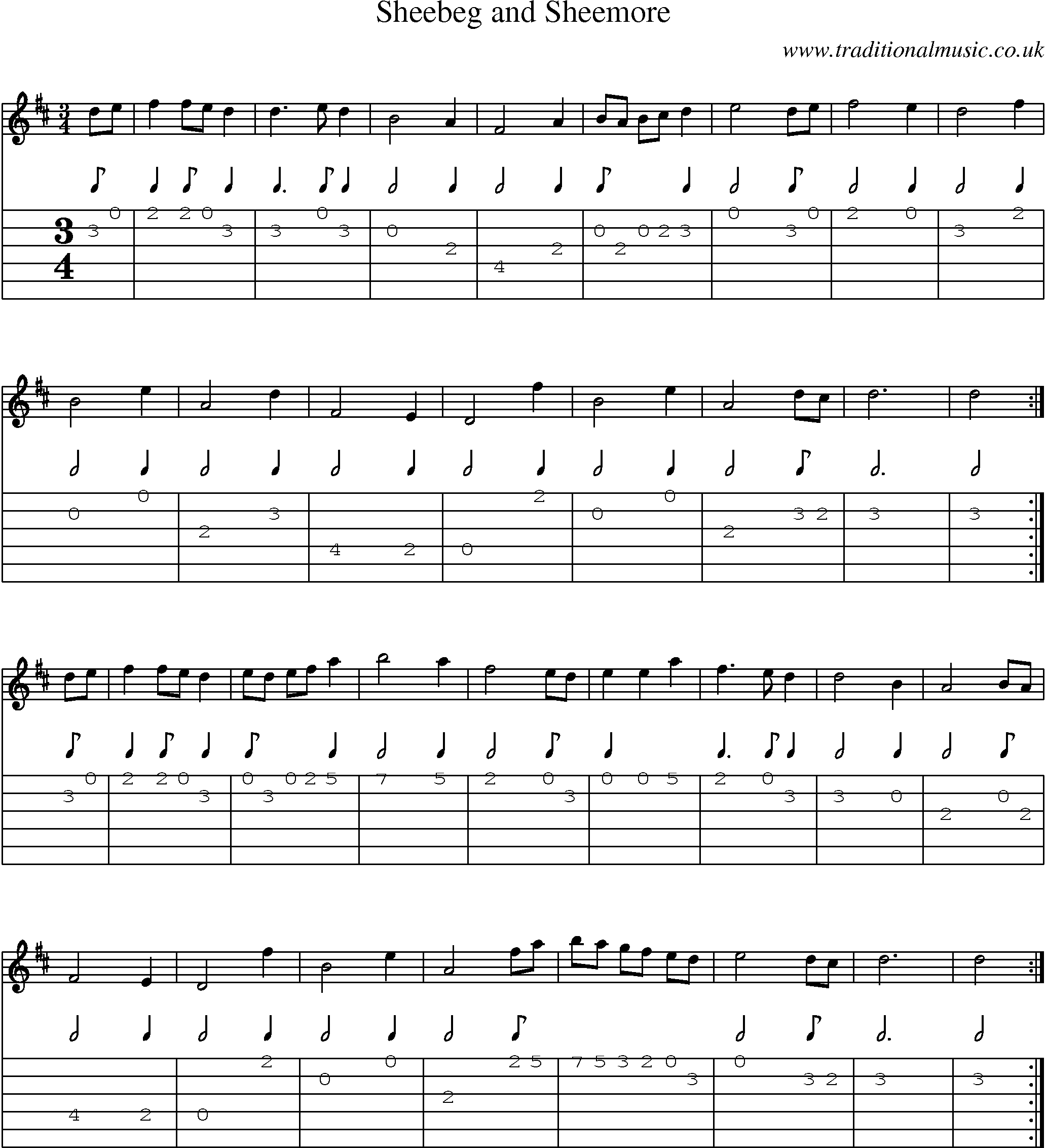Music Score and Guitar Tabs for Sheebeg And Sheemore