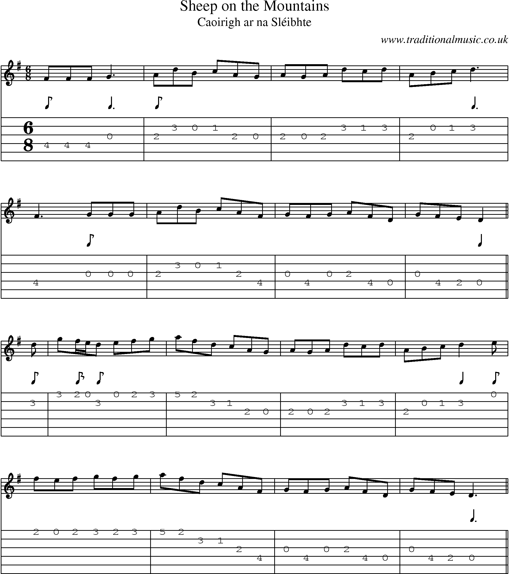 Music Score and Guitar Tabs for Sheep On Mountains