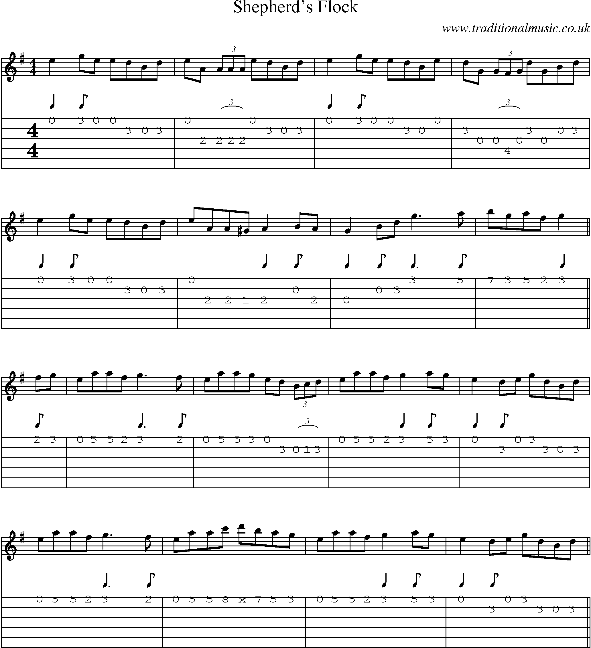 Music Score and Guitar Tabs for Shepherds Flock