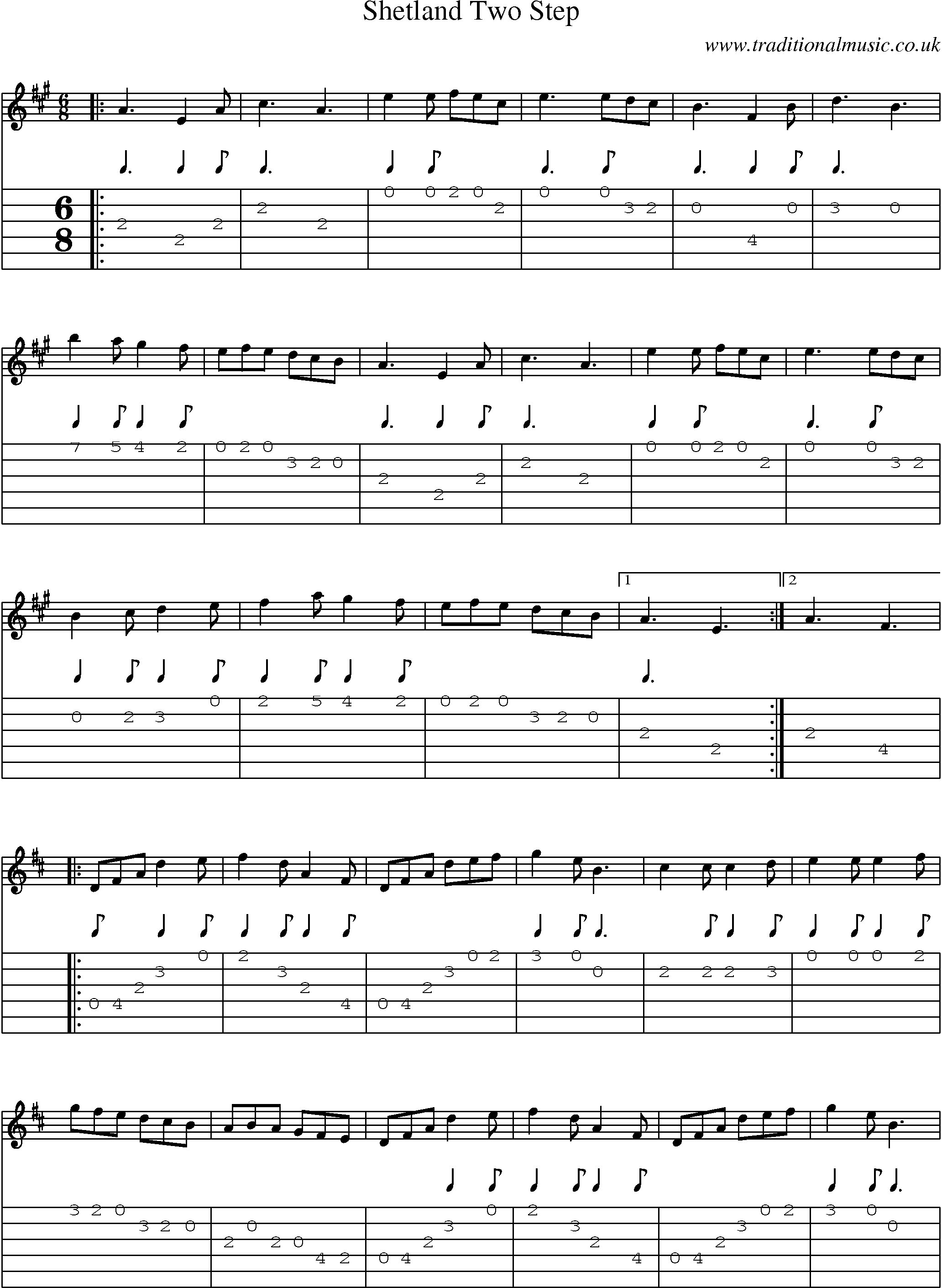 Music Score and Guitar Tabs for Shetland Two Step