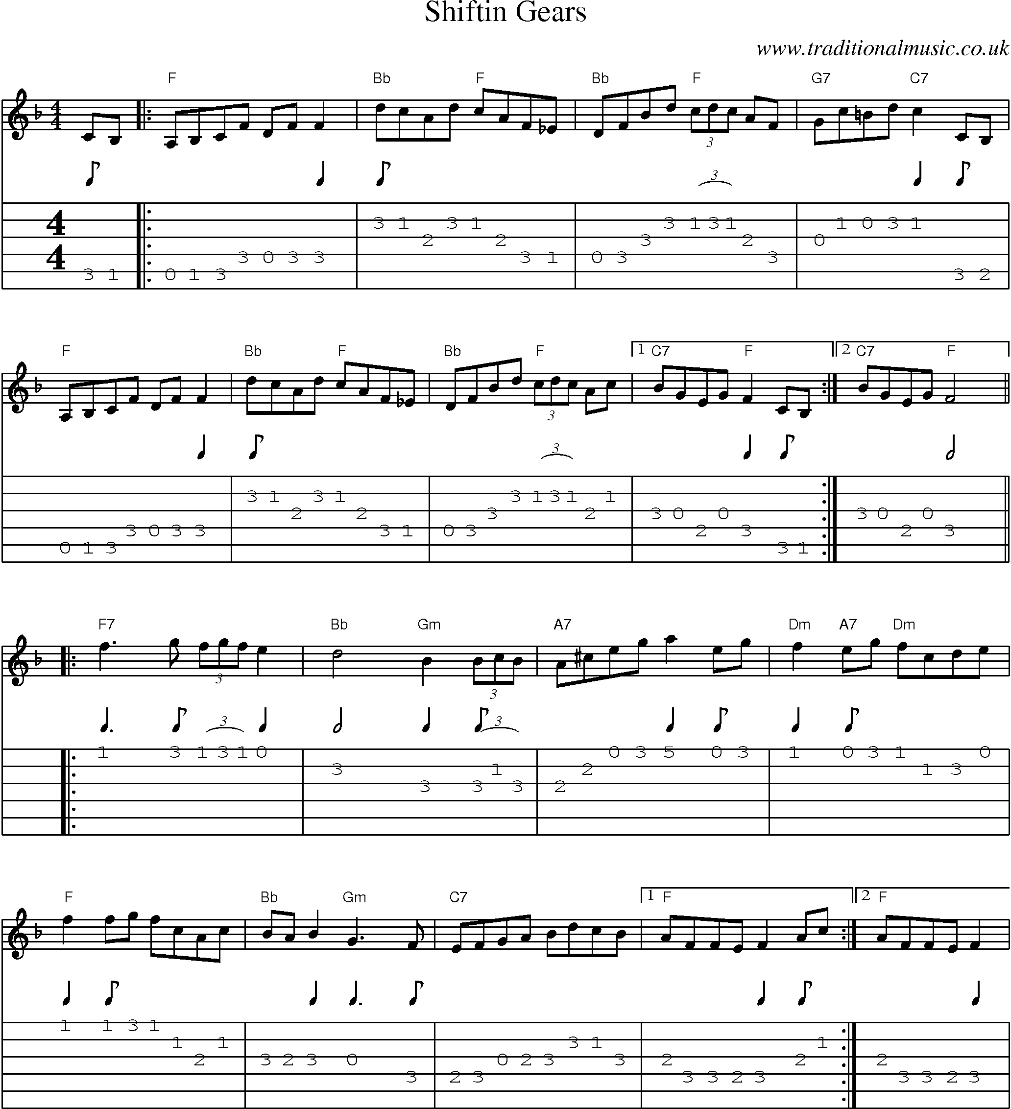 Music Score and Guitar Tabs for Shiftin Gears