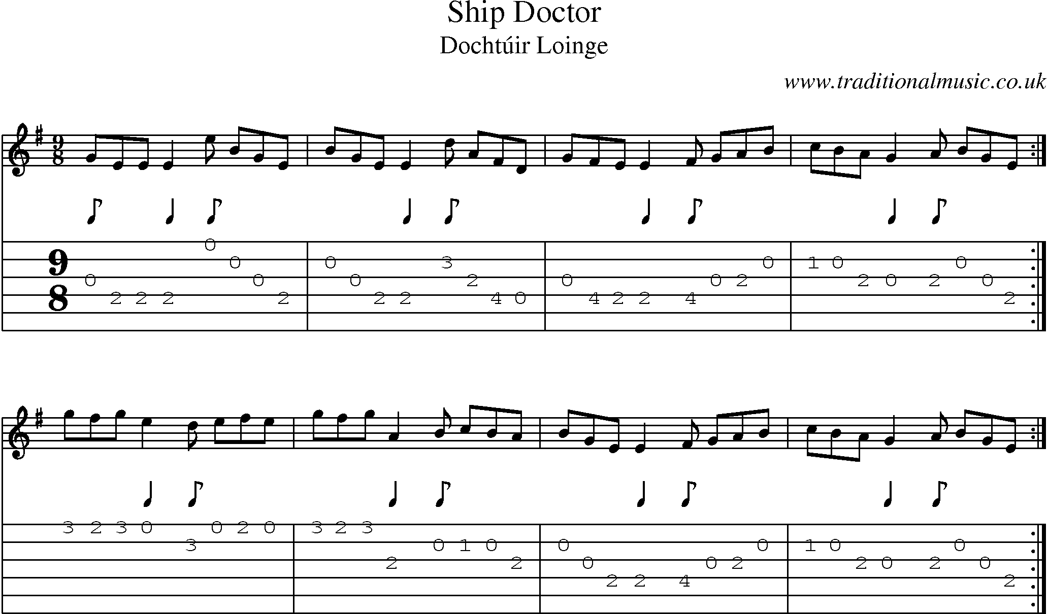 Music Score and Guitar Tabs for Ship Doctor
