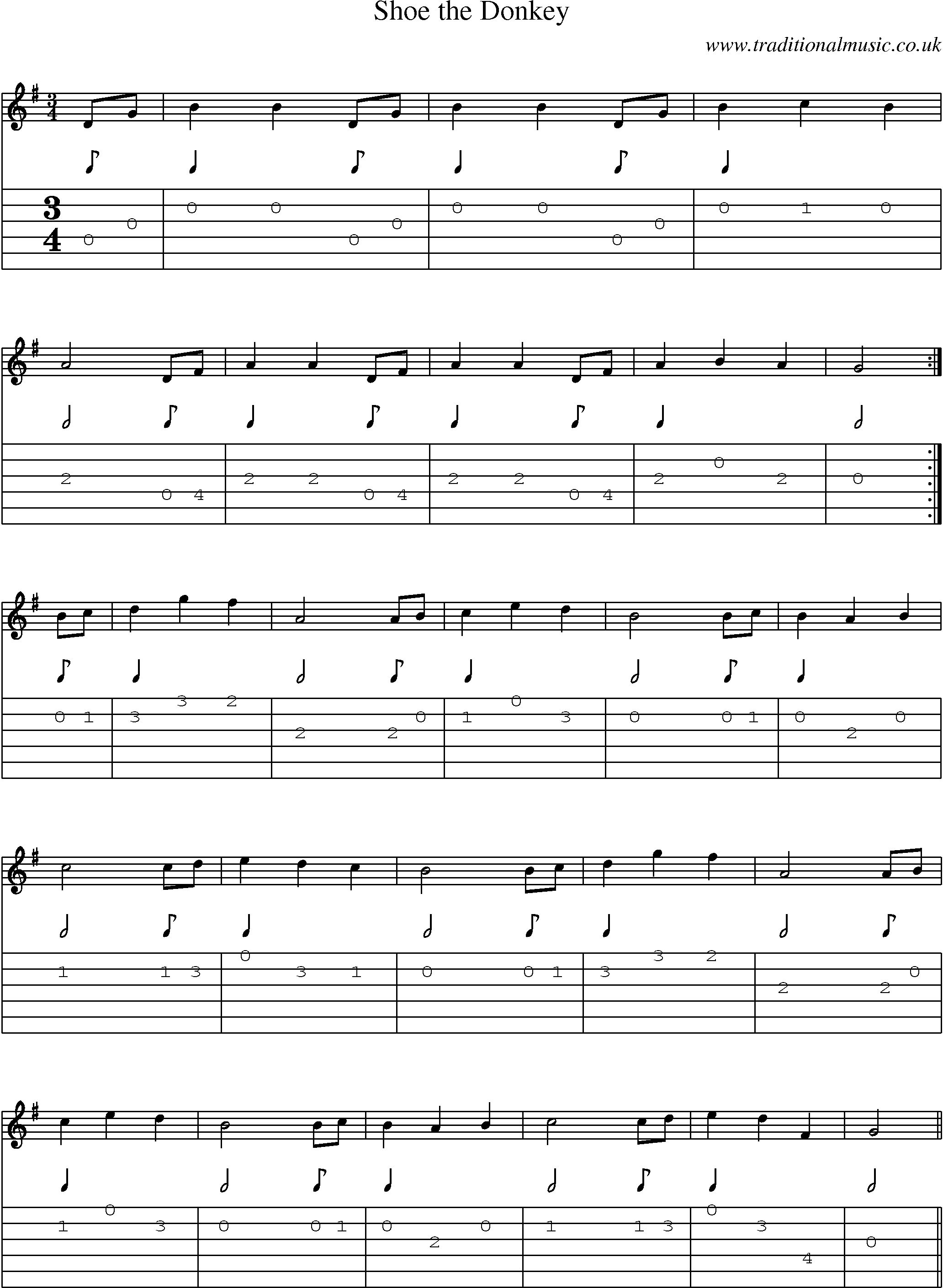 Music Score and Guitar Tabs for Shoe Donkey