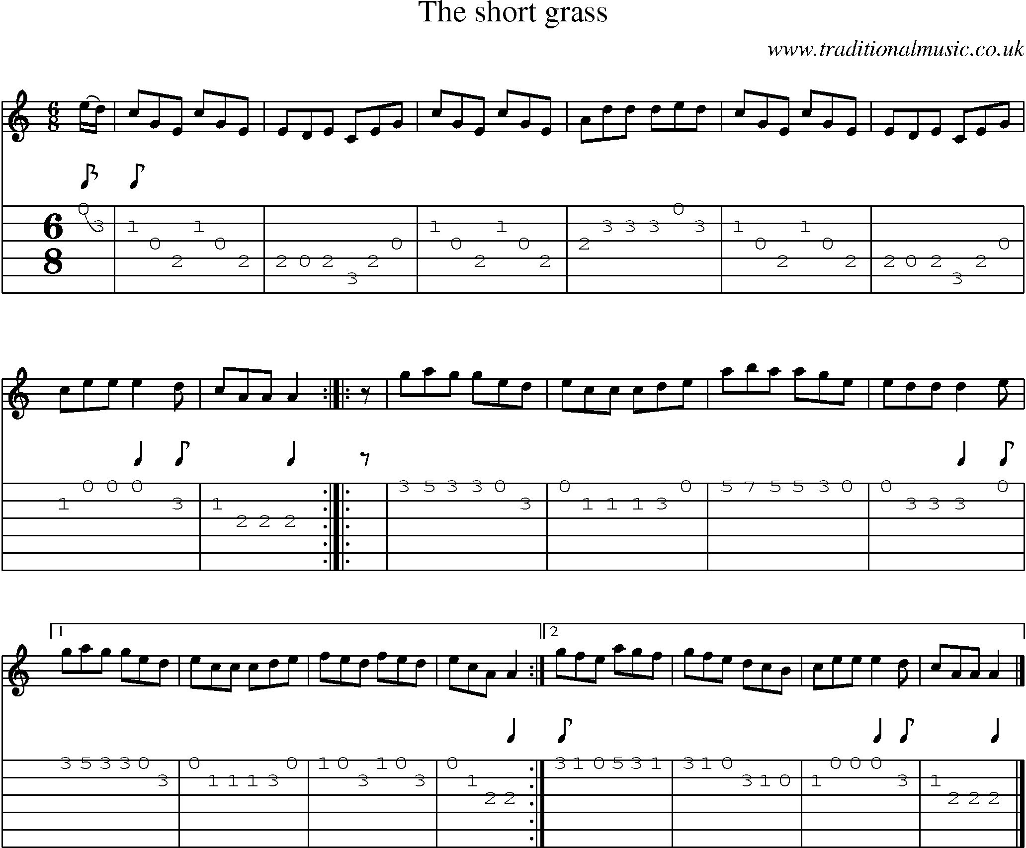 Music Score and Guitar Tabs for Short Grass