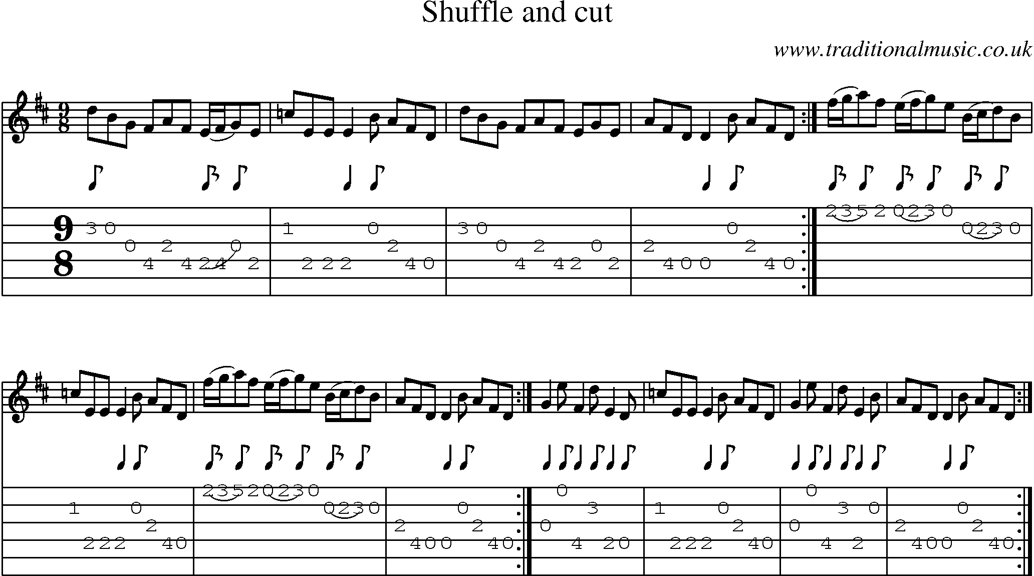 Music Score and Guitar Tabs for Shuffle And Cut