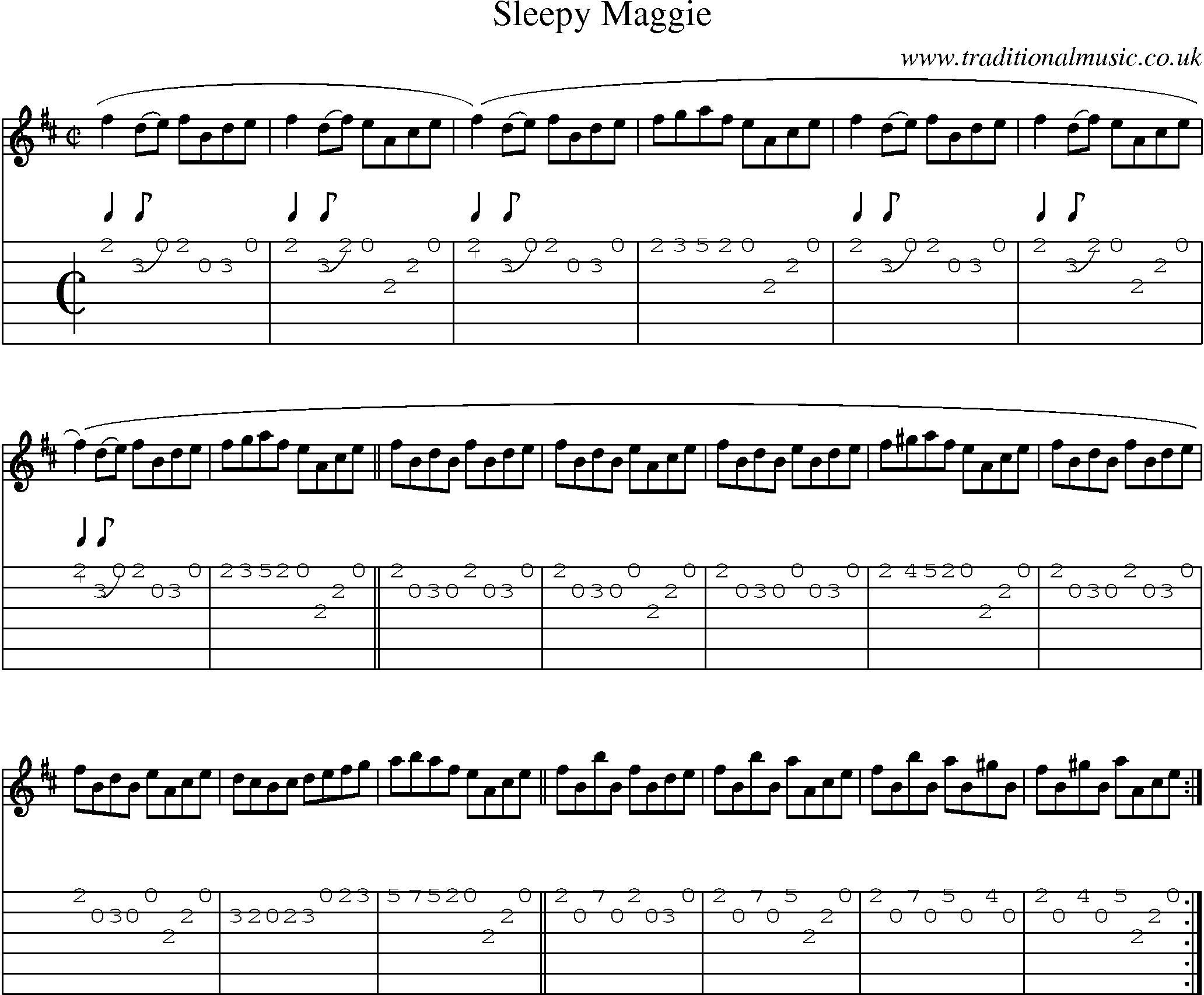 Music Score and Guitar Tabs for Sleepy Maggie