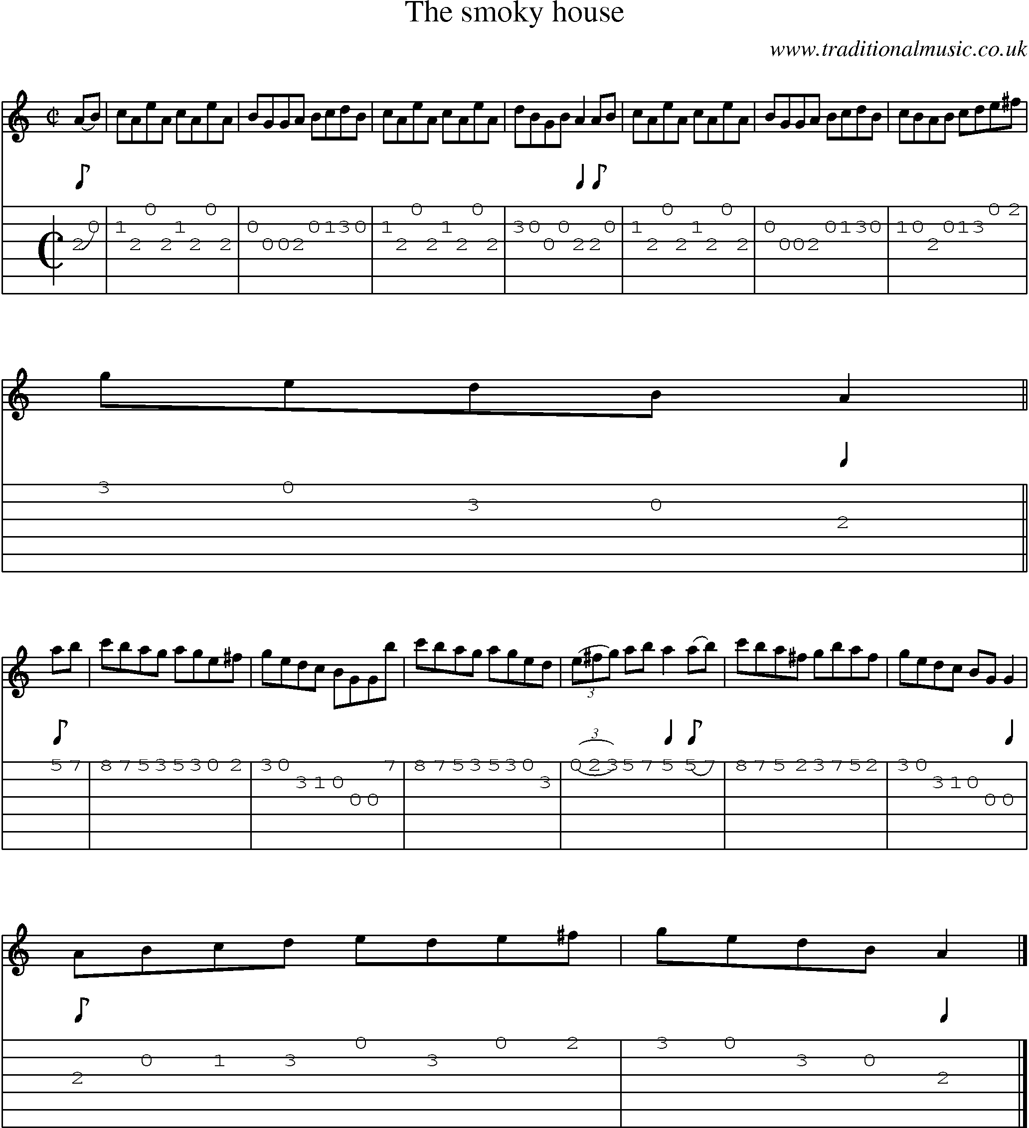 Music Score and Guitar Tabs for Smoky House