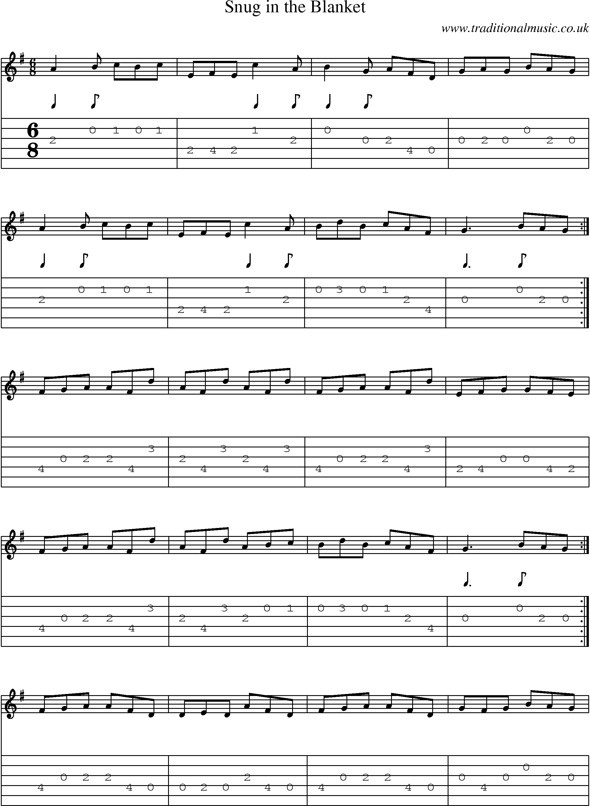Music Score and Guitar Tabs for Snug In Blanket