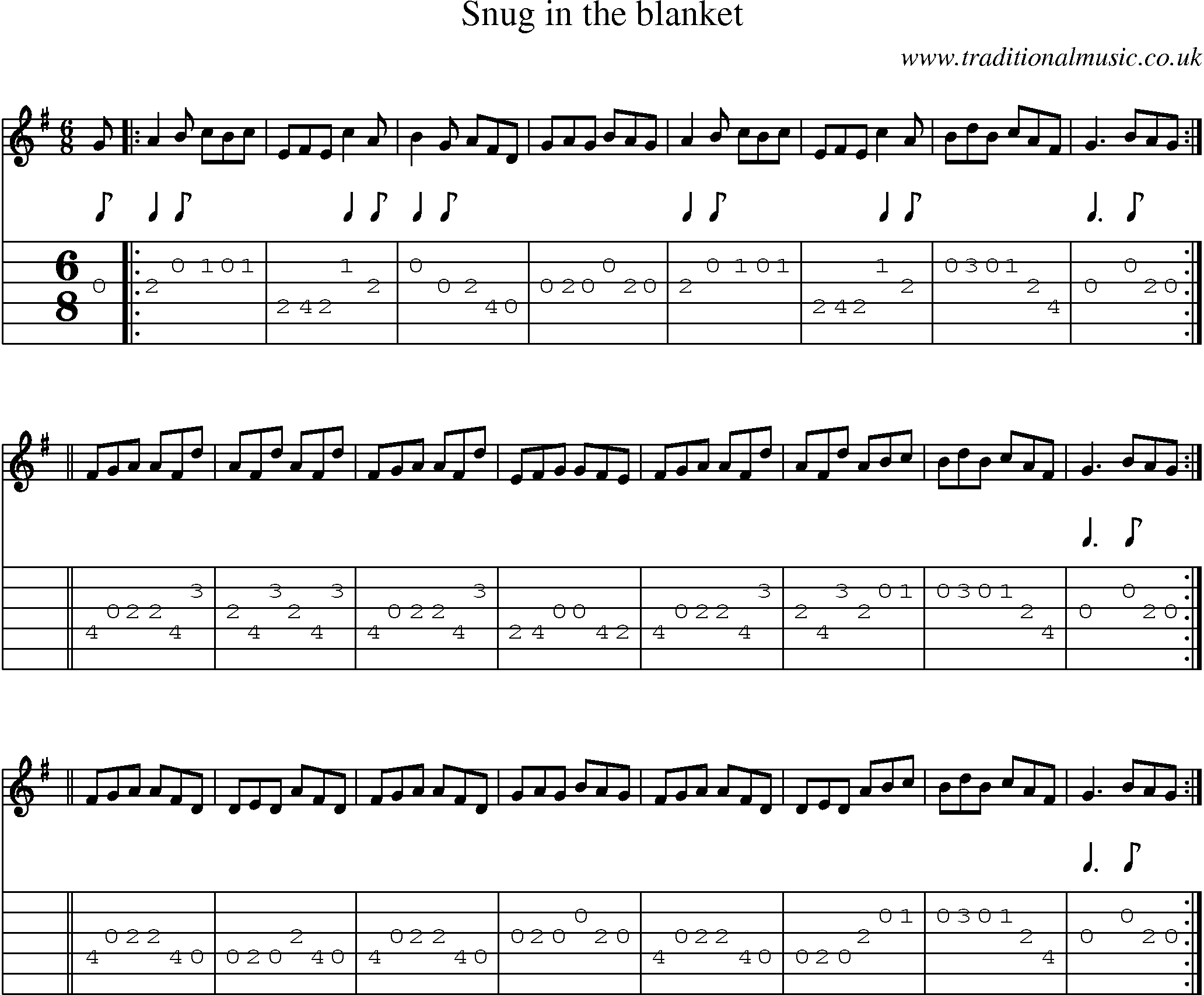 Music Score and Guitar Tabs for Snug In The Blanket