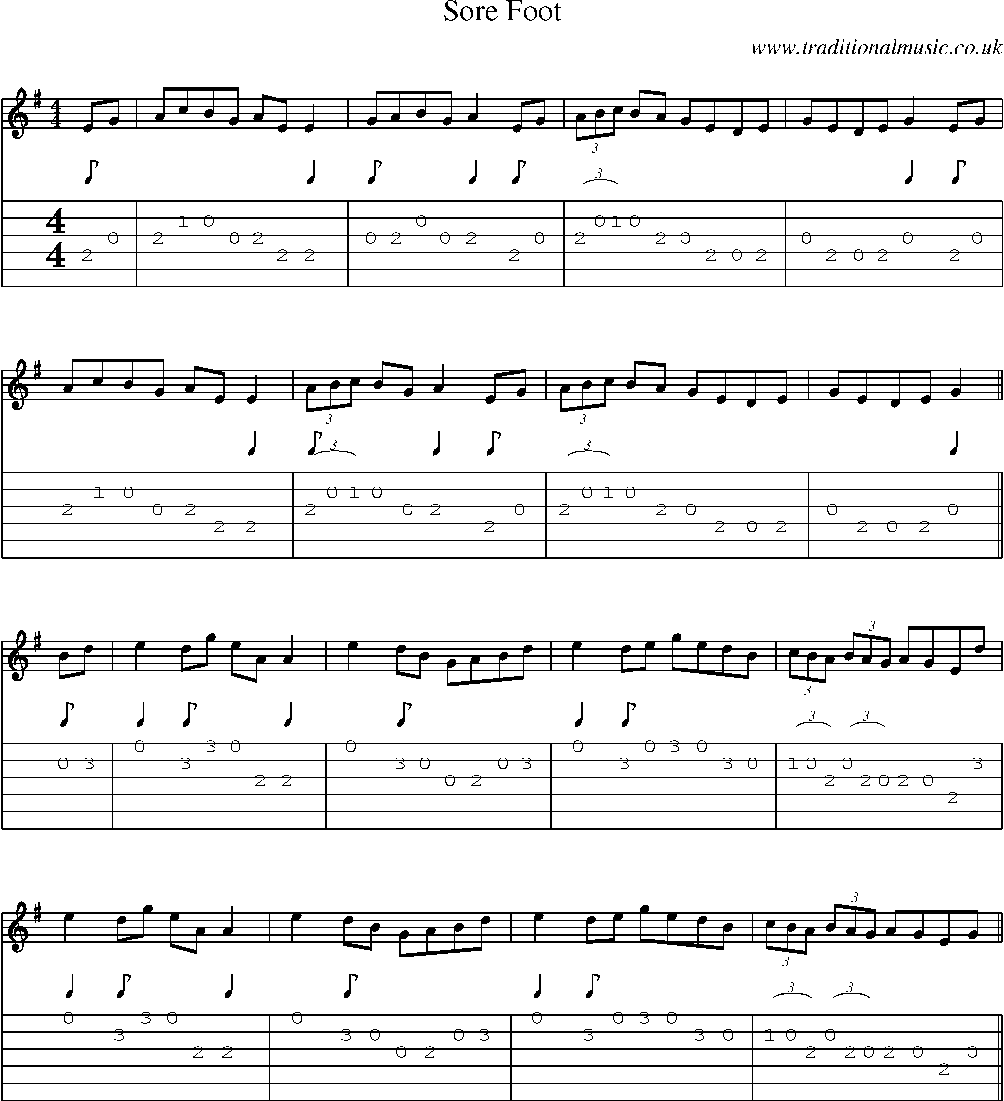 Music Score and Guitar Tabs for Sore Foot