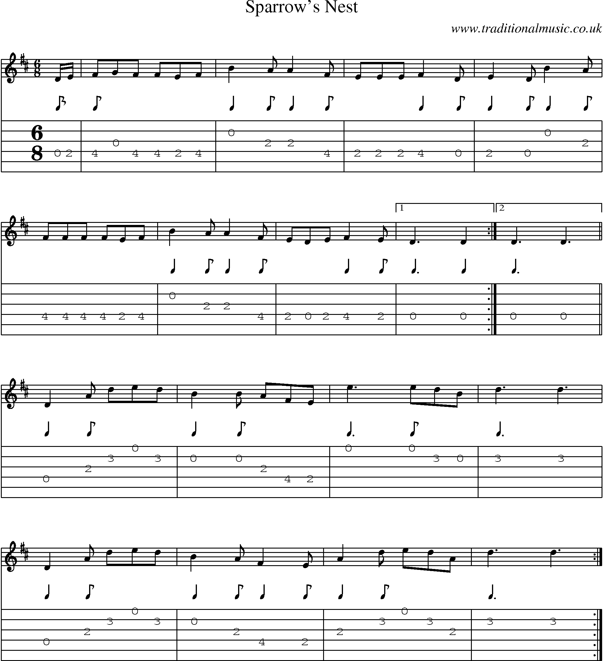 Music Score and Guitar Tabs for Sparrows Nest