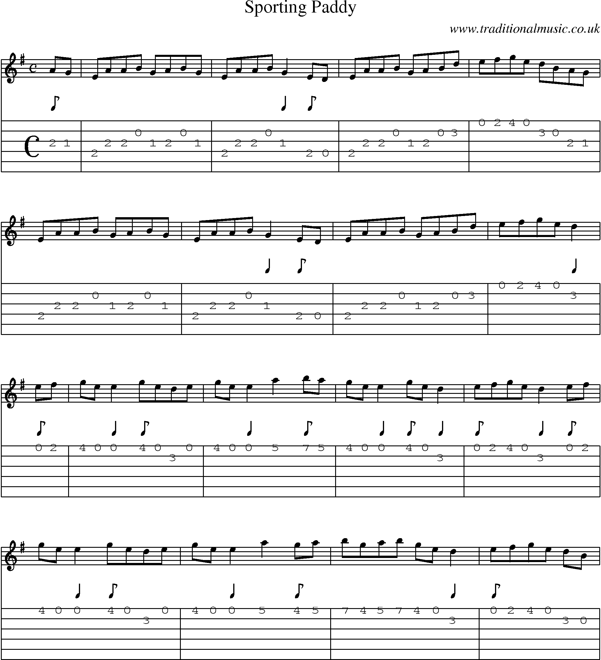 Music Score and Guitar Tabs for Sporting Paddy